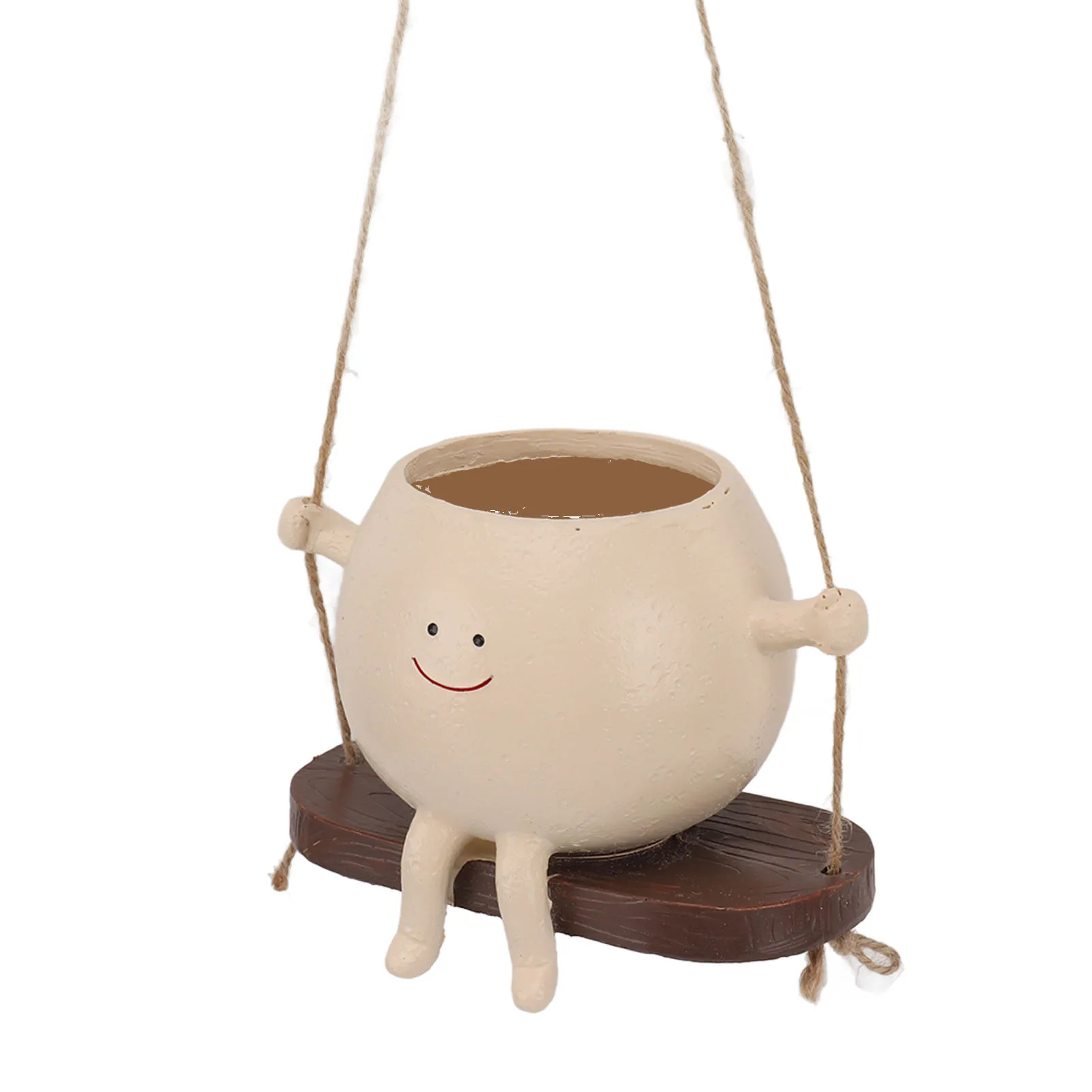 Hängender Pflanzgefäß aus Kunstharz, exquisiter, schöner, einzigartiger Blumentopf mit Schaukelgesicht und Seildekoration für Garten, Terrasse, Balkon Image
