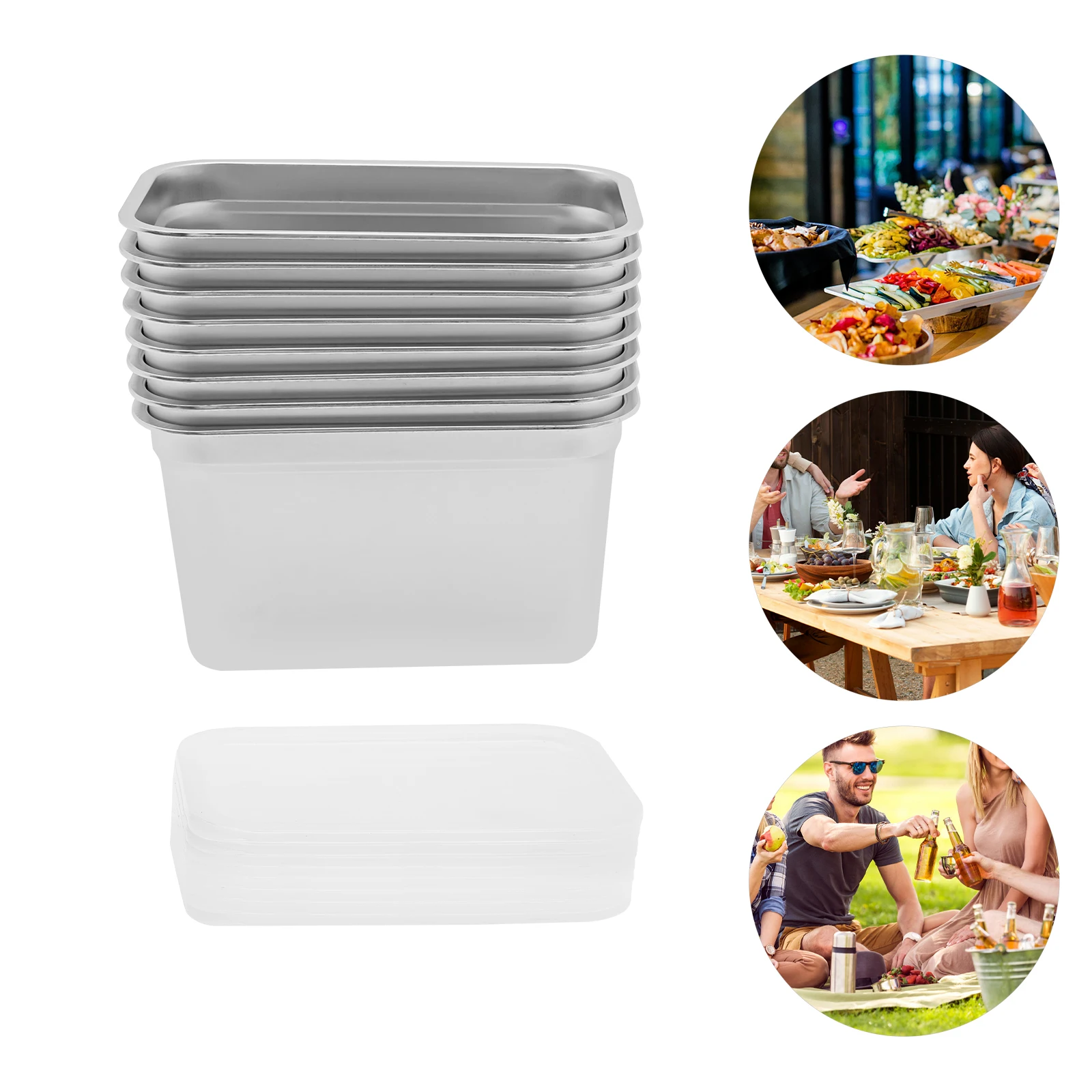 8-teiliges Hotel-Topfset, Edelstahl-Dampfgarer, Edelstahl-Lebensmittelbehälter mit Deckeln 26*10*15cm