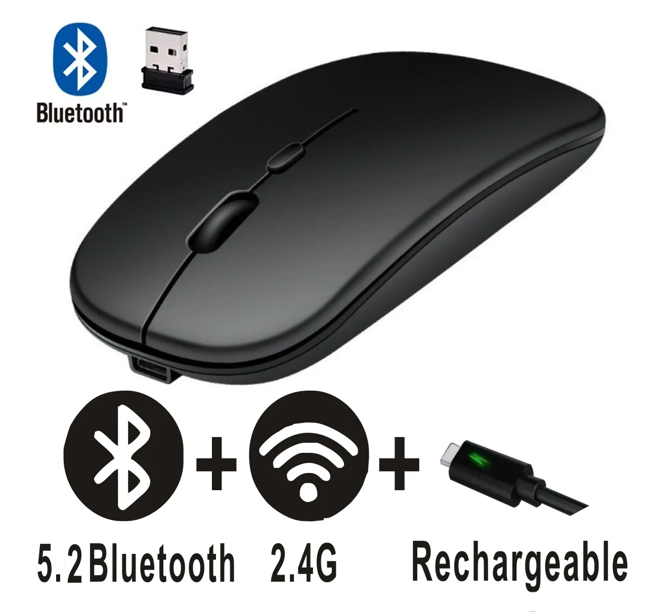 Kabellose Bluetooth-Maus, 2,4 GHz, Dual-Modi, RGB, wiederaufladbar, leise, schlanke kabellose Mäuse, kompatibel mit PC, iPad, Laptop, PC, Computer Image
