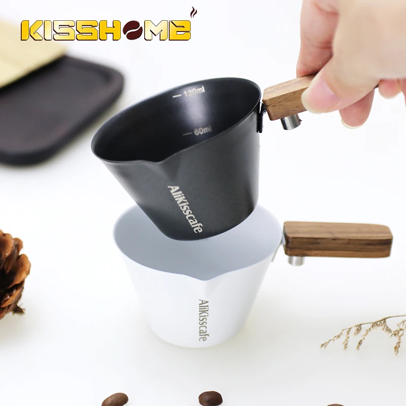 Espresso-Messbecher aus Edelstahl mit Holzgriff, Extraktionsbecher mit Skala, Barista-Küchen-Kaffeezubehör, 120ml Image