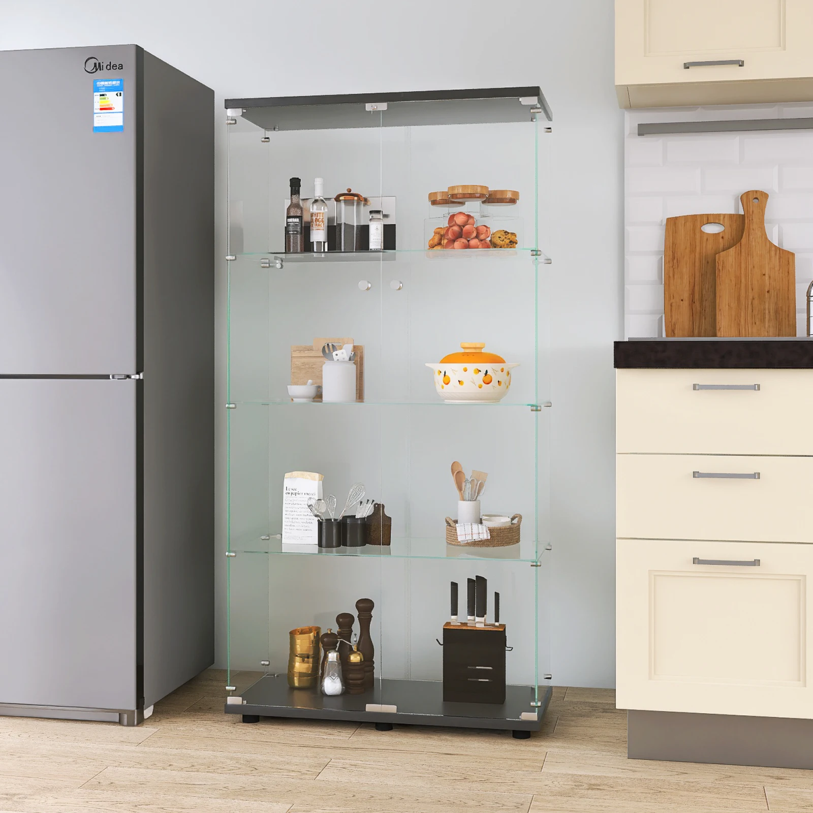 Comanlai Weinschränke Glas-Vitrine Stehend für Sammlungen mit 2 Türen 4 Regalen Transparenter Barschrank Möbel