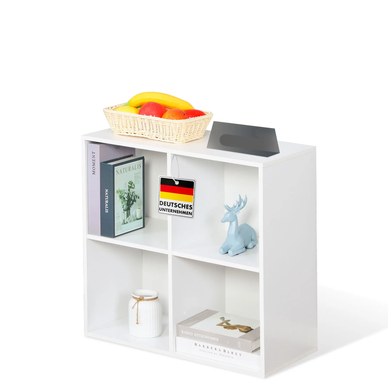 FLOORDIREKT Bücherregal California 4 Fächer - Weiß - Raumteiler für Kinderzimmer, Wohnzimmer, Büro und Schlafzimmer Image