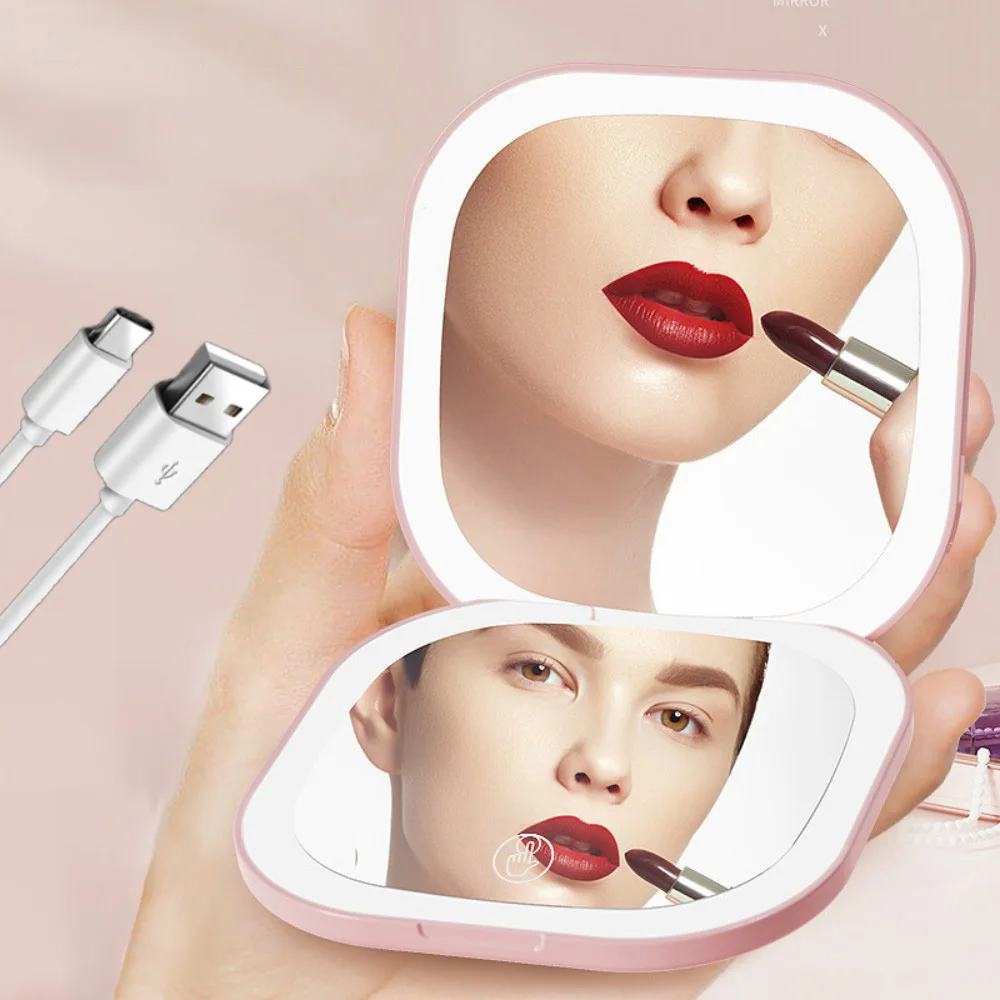 Mini Specchio LED Tascabile, Specchio per Trucco Illuminato Compatto, Portatile, Ingrandente, Pieghevole con Luce, Piccolo Specchio Cosmetico Portatile