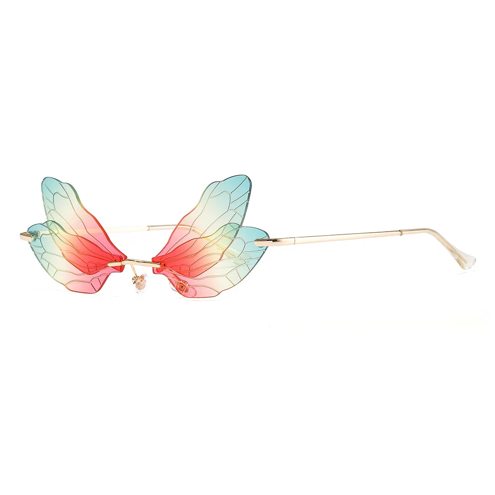 2020 neue Mode Libelle Flügel Randlose Cat Eye Sonnenbrille Frauen Vintage Gradient Bunte Schmetterling Sonnenbrille Für Weibliche Image
