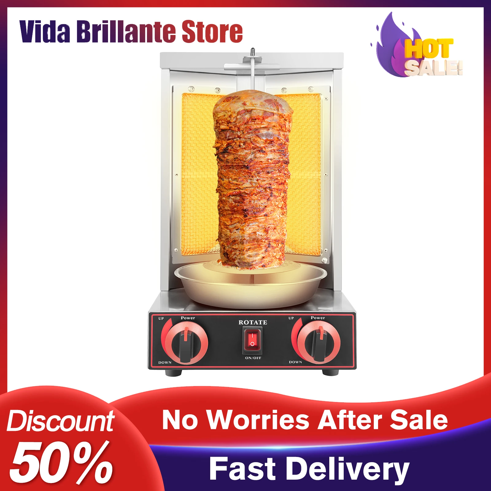 Gas-Schawarma-Maschine Grillgerät Drehspieß Kebab-Maker 25 Brenner Edelstahl Anti-Oxidation EU-Stecker Haushaltskochgerät Image