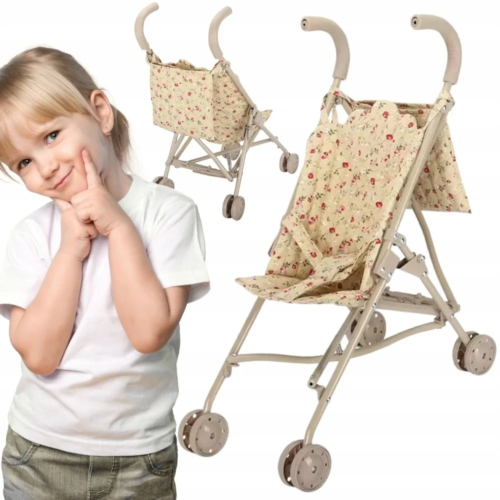 Blumenmuster Puppenwagen für Puppen Kinderwagen Spielzeug Faltbarer Regenschirm-Kinderwagen mit Tasche Prinzessinnen-Geburtstagsgeschenk für Mädchen