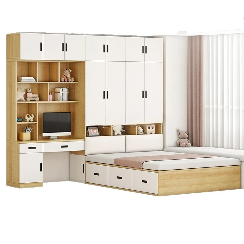 Tatami-Bett für kleine Wohnungen mit integriertem Kleiderschrank, Schreibtisch, Kinderbett, multifunktionale Kombination, Stauraumbett, Schlafzimmer Image