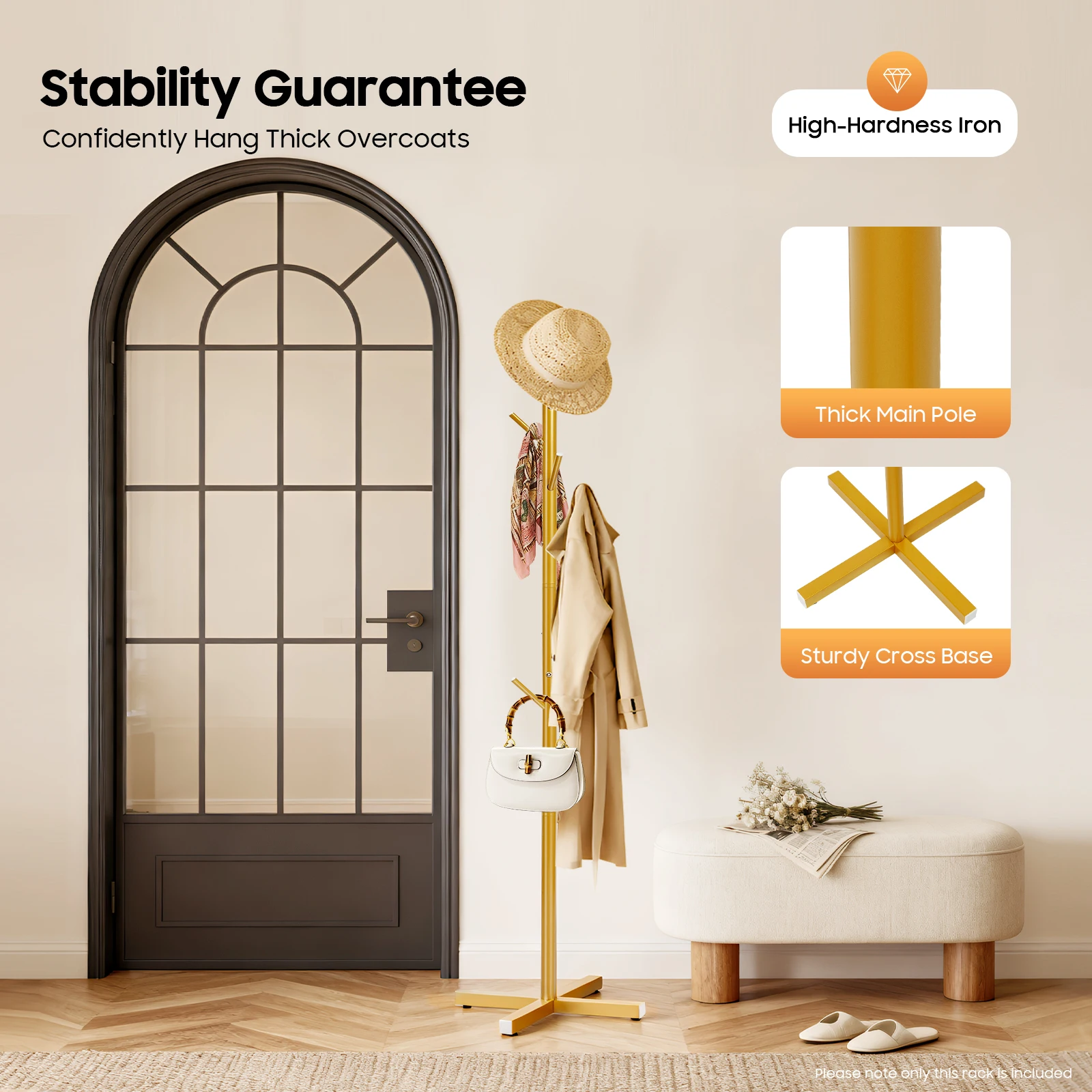 Goldfarbener Garderobenständer mit 7 Haken, stabiler Kleiderständer im Baum-Design, platzsparender Kleiderbügel für den Einsatz im Flur, Wohnzimmer und Büro Image