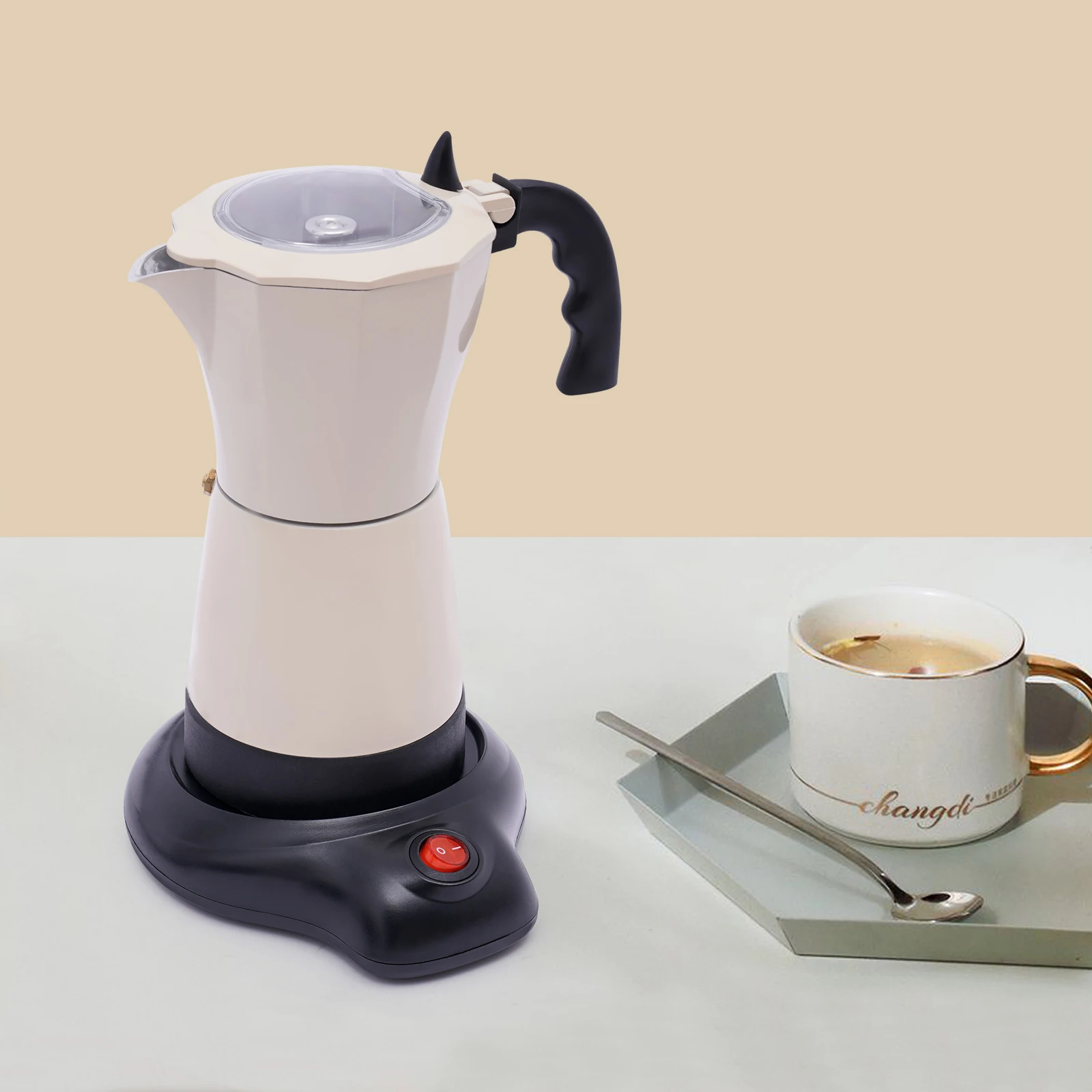 480W Elektrische Tragbare Mokka-Kaffeemaschine, 300 ml Espresso-Kocher Aluminium Moka-Kanne 6 Espressotassen für Zuhause, Büros, Cafés
