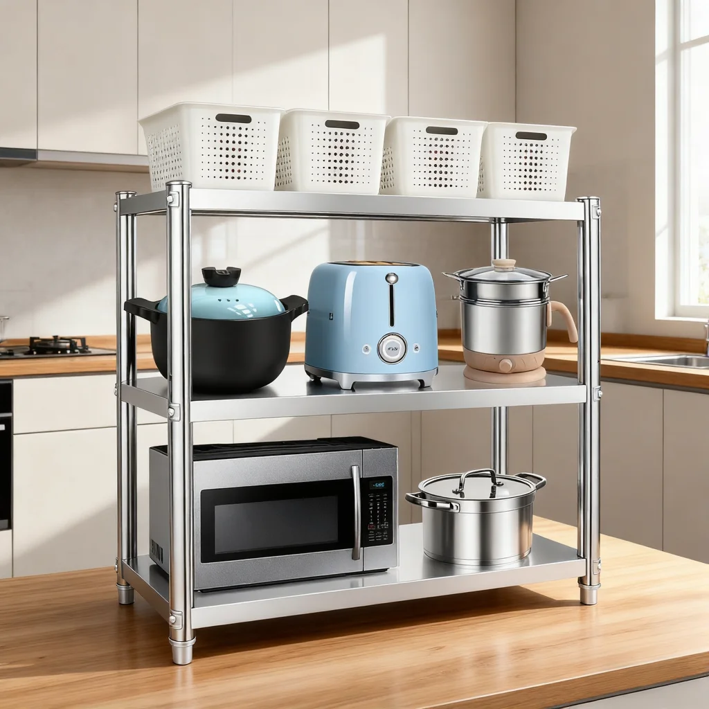 Dekorative Regale Ausstellungsständer 3-stufiges Edelstahlregal 80x80x40cm Modernes Wandregal für Wohnzimmer Schlafzimmer Küche Dekoration Image