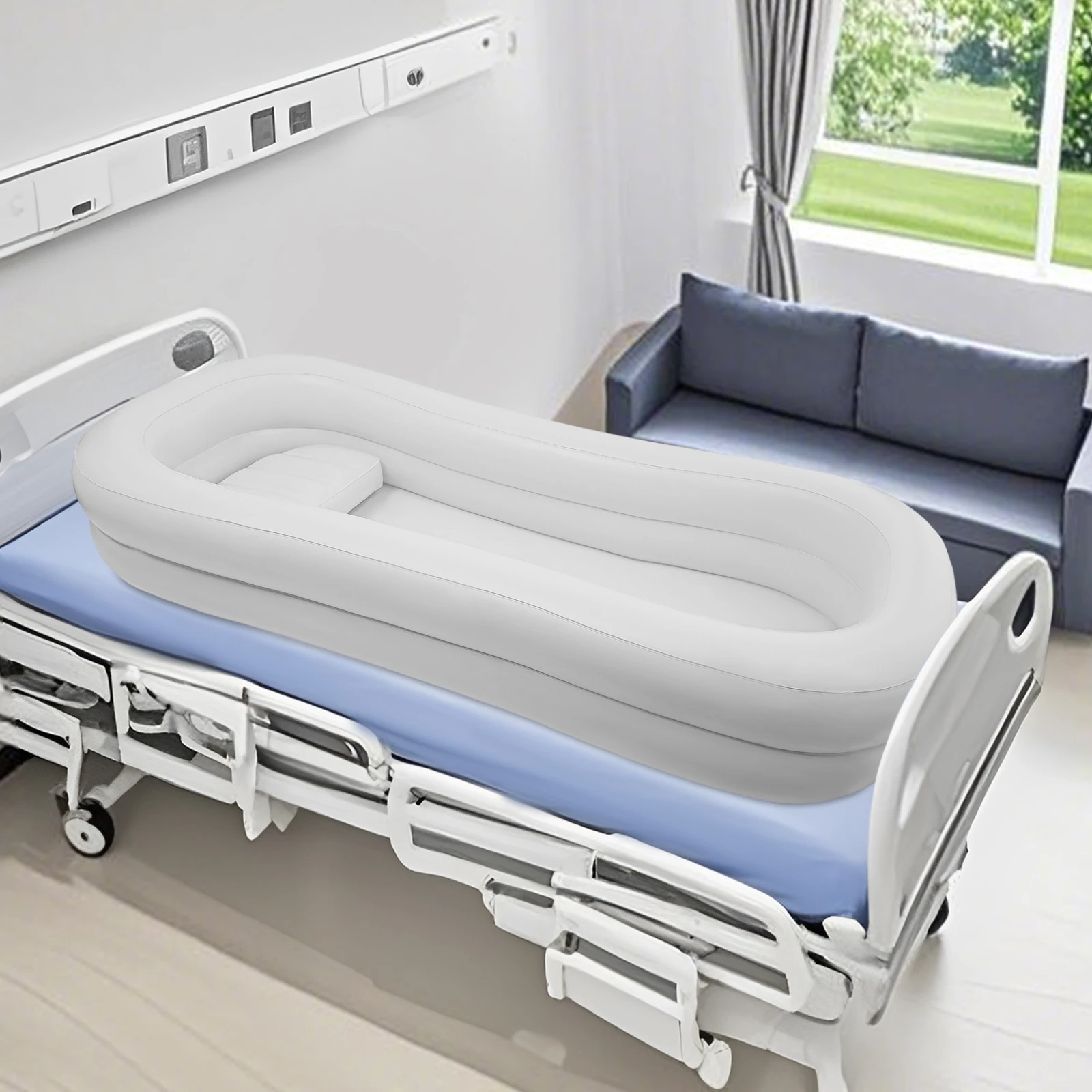 Aufblasbare Badewanne für bettlägerige Erwachsene, tragbare PVC-Duschliege 220x100cm, elektrische Luftpumpe und Wasserbeutel inklusive