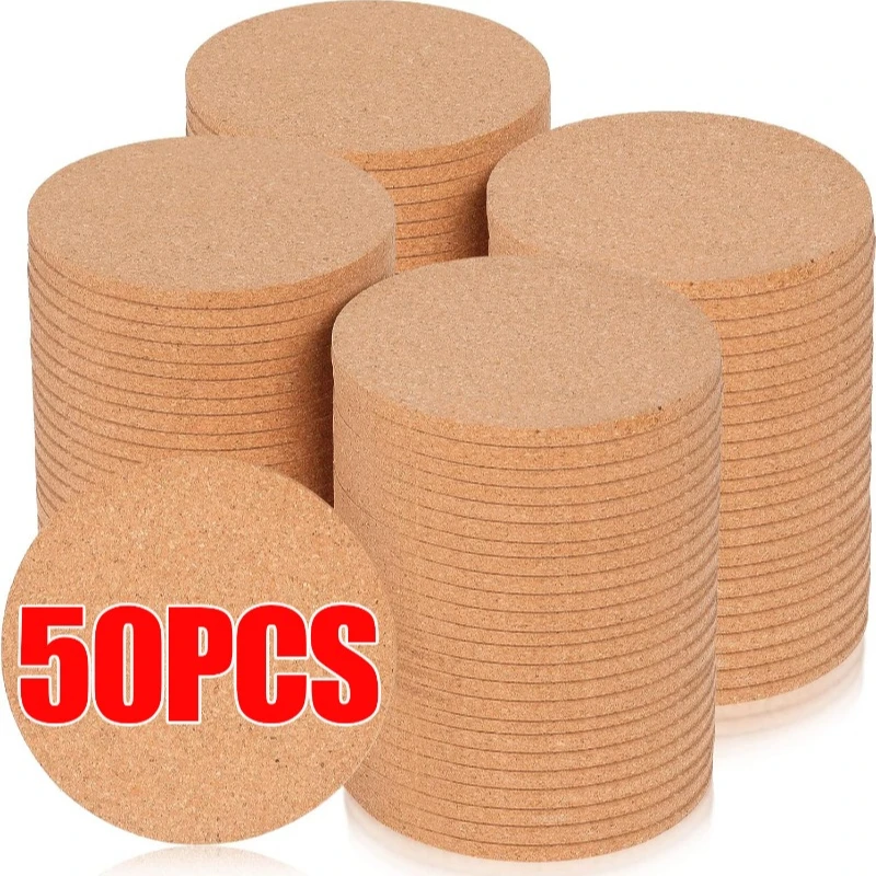50/1 Stück Natürliche Holz-Tischuntersetzer Wärmeisolierende Untersetzer Rutschfeste Kork-Untersetzer für Tee Kaffee Getränke DIY Tischdekoration