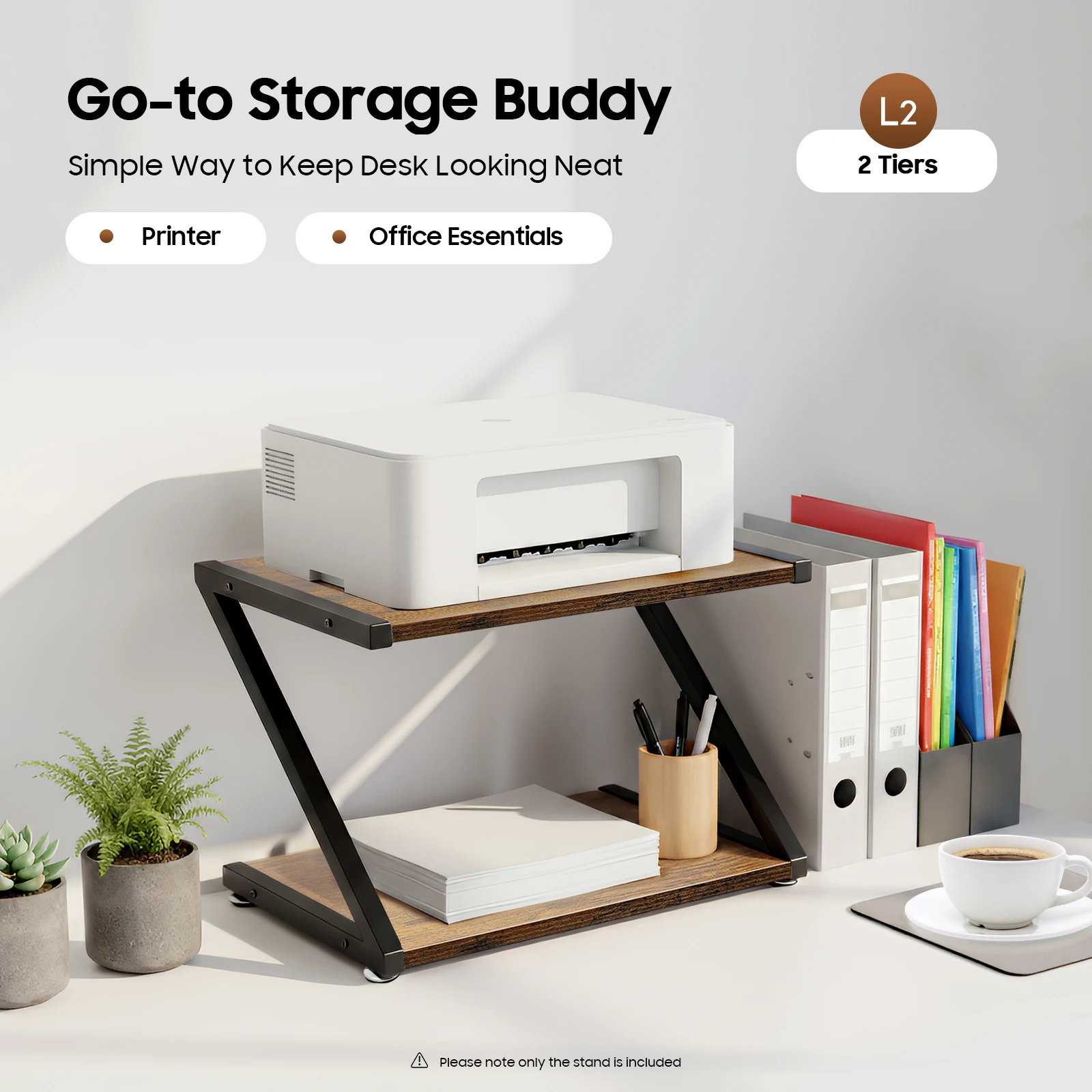 2-stufiger Druckerständer aus Kohlenstoffstahl, Desktop-Druckerständer mit verstellbaren Füßen und 10 kg Tragfähigkeit für 3D-Drucker Image