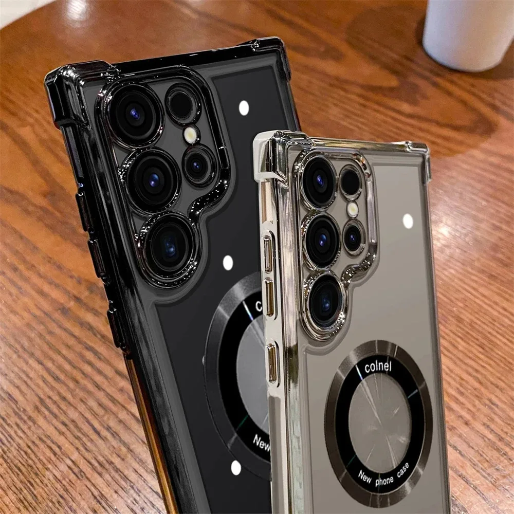Magsafe Luxus-Elektroplattierungs-Hülle für Samsung Galaxy S24 Ultra S23 FE S22 Plus S21, stoßfeste, transparente Stoßfänger-Hartschale Image