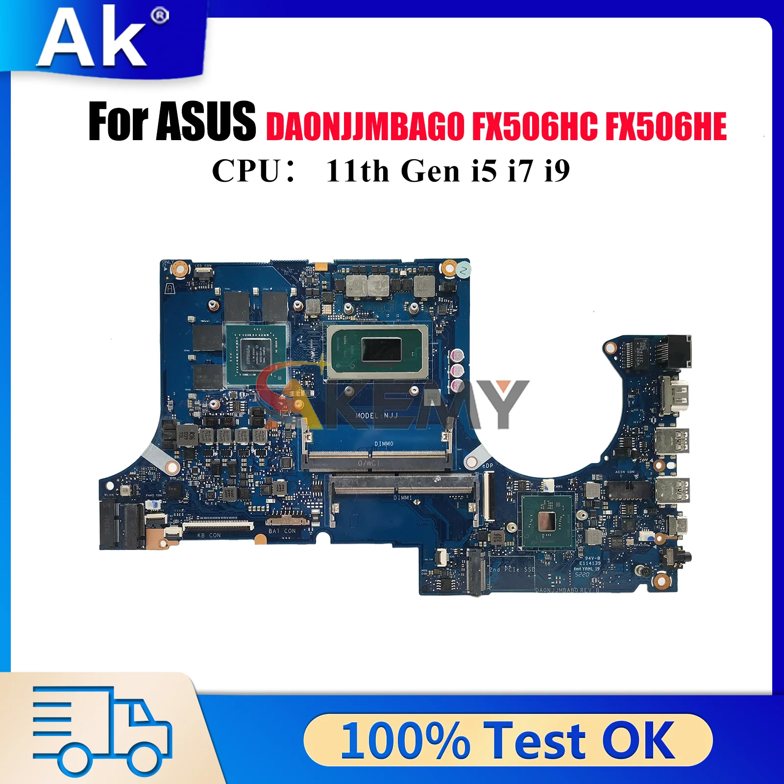 DA0NJJMBAG0 Laptop Motherboard Für ASUS TUF Gaming FX506H FX506HC FX506HE FX506HF Mainboard Mit 11. Generation i5 i7 i9 test OK stk Image