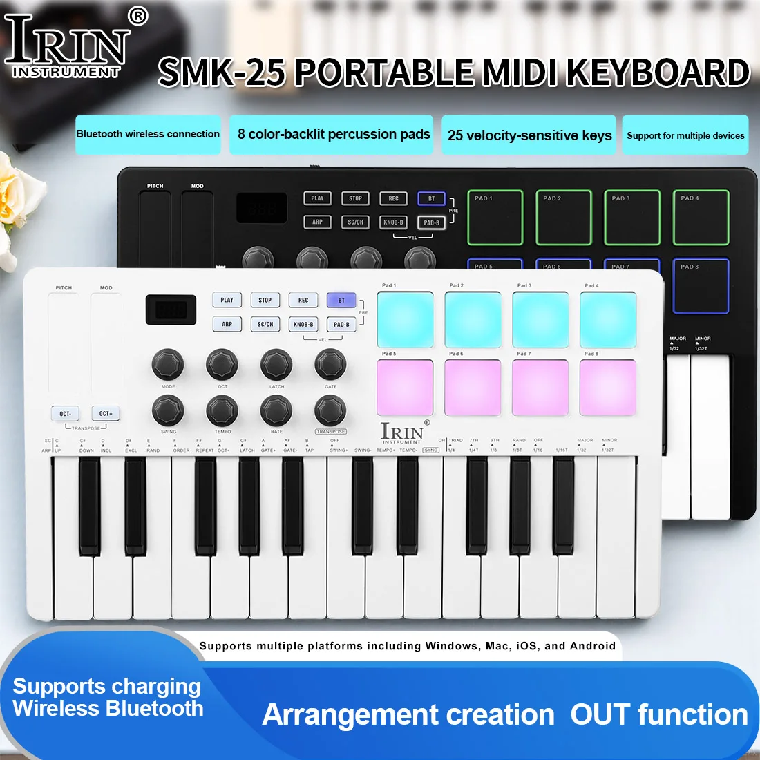 IRIN 25-Tasten MIDI-Steuerungstastatur SMK-25 Mini-USB-Tastatur MIDI Mini tragbare USB-Tastatur MIDI-Controller wiederaufladbare Teile Image