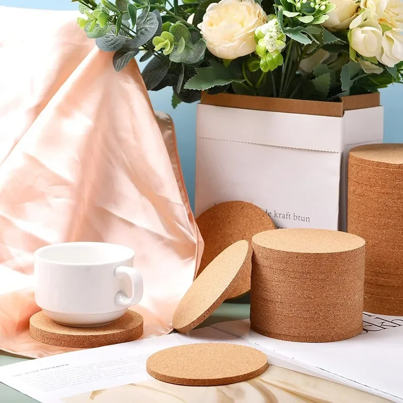 1/5/10 Stück Tassenuntersetzer, Natürliche Runde Holzunterlage, Langlebiger Rutschfester Kork-Untersetzer für Tee, Kaffee, Getränke, Tischdekoration Image