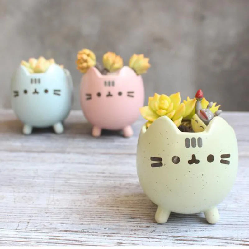 Cartoon Katze Blumentopf Kleine Größe Keramik Bonsai Vase Pflanzer Container Desktop Ornamente Hause Garten Dekor Image