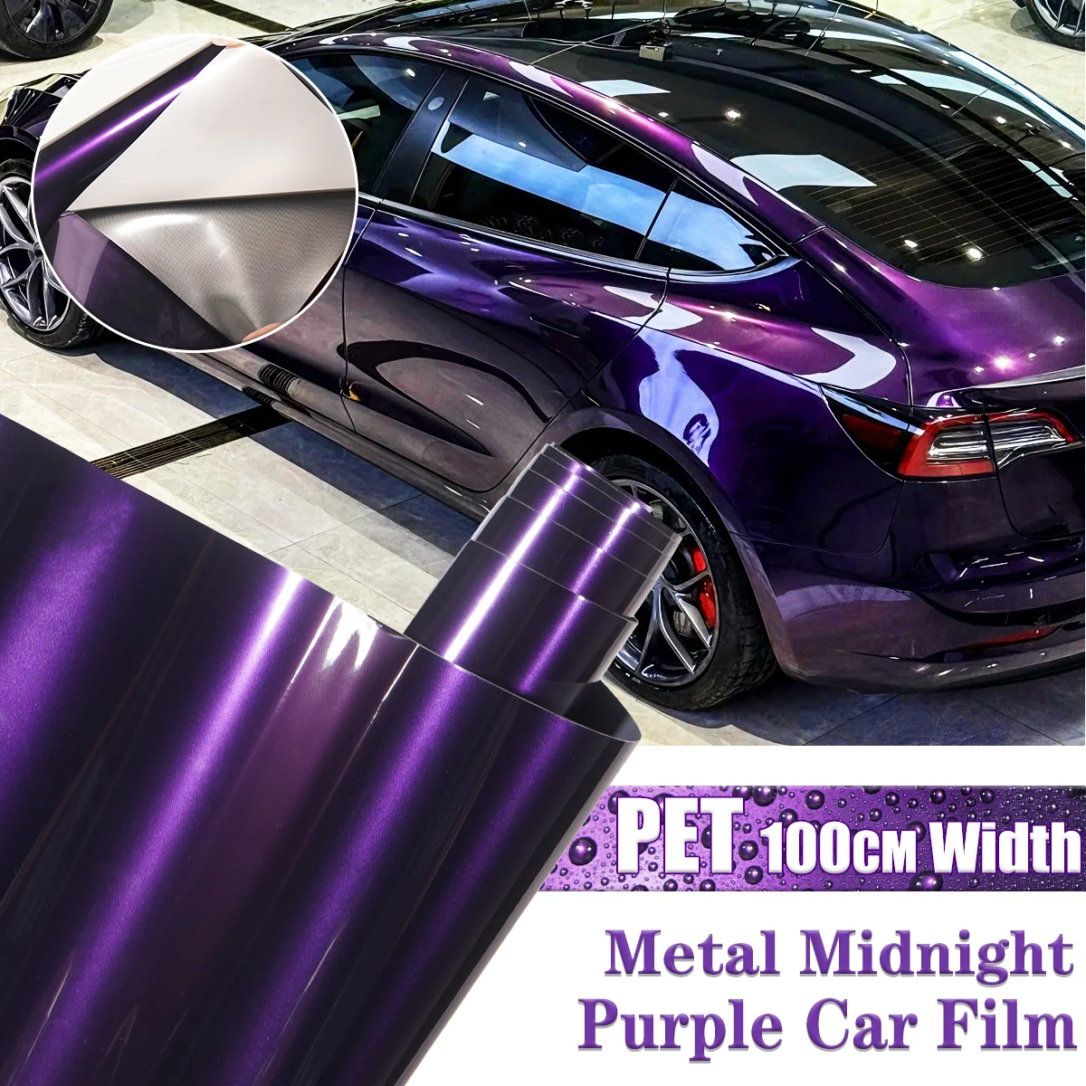 100 cm PET Midnight Purple Body Komplettset Farbfolie Vinyl Kratzfestes Klebeband Air Release Selbstklebender Motorrad-Autoaufkleber Image