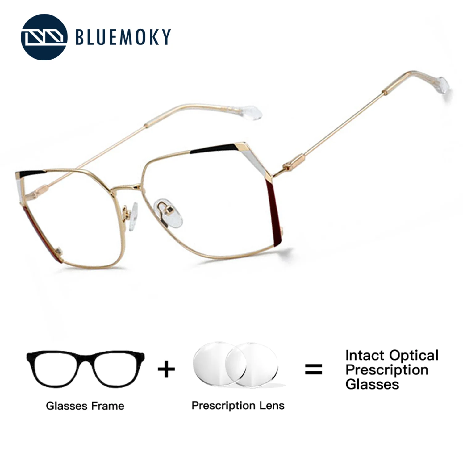 BLUEMOKY Modische Schmetterlings-Korrekturbrille für Damen, Blaulichtfilter, photochrome Polygon-Optikbrille Image