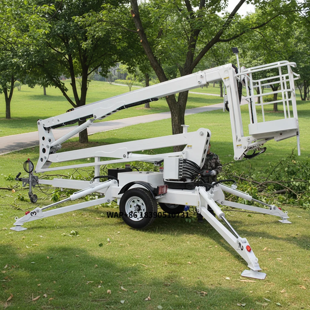 10m-24m Neue Elektrische Batteriebetriebene Anhänger-Arbeitsbühne mit Gelenkausleger für den Heimgebrauch und den Einzelhandel mit Kabelseil Image