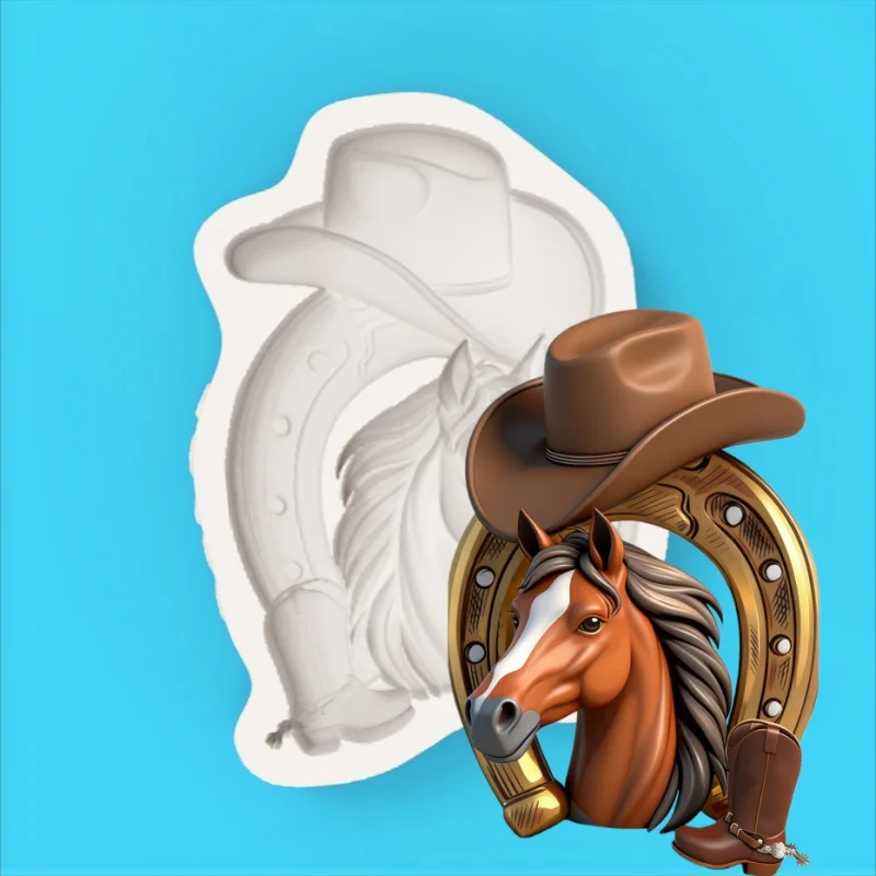 Western Cowboy Pferdekopf Hufeisen-Form Themen-Dessert-Fondant-Schokoladen-Silikonform Image