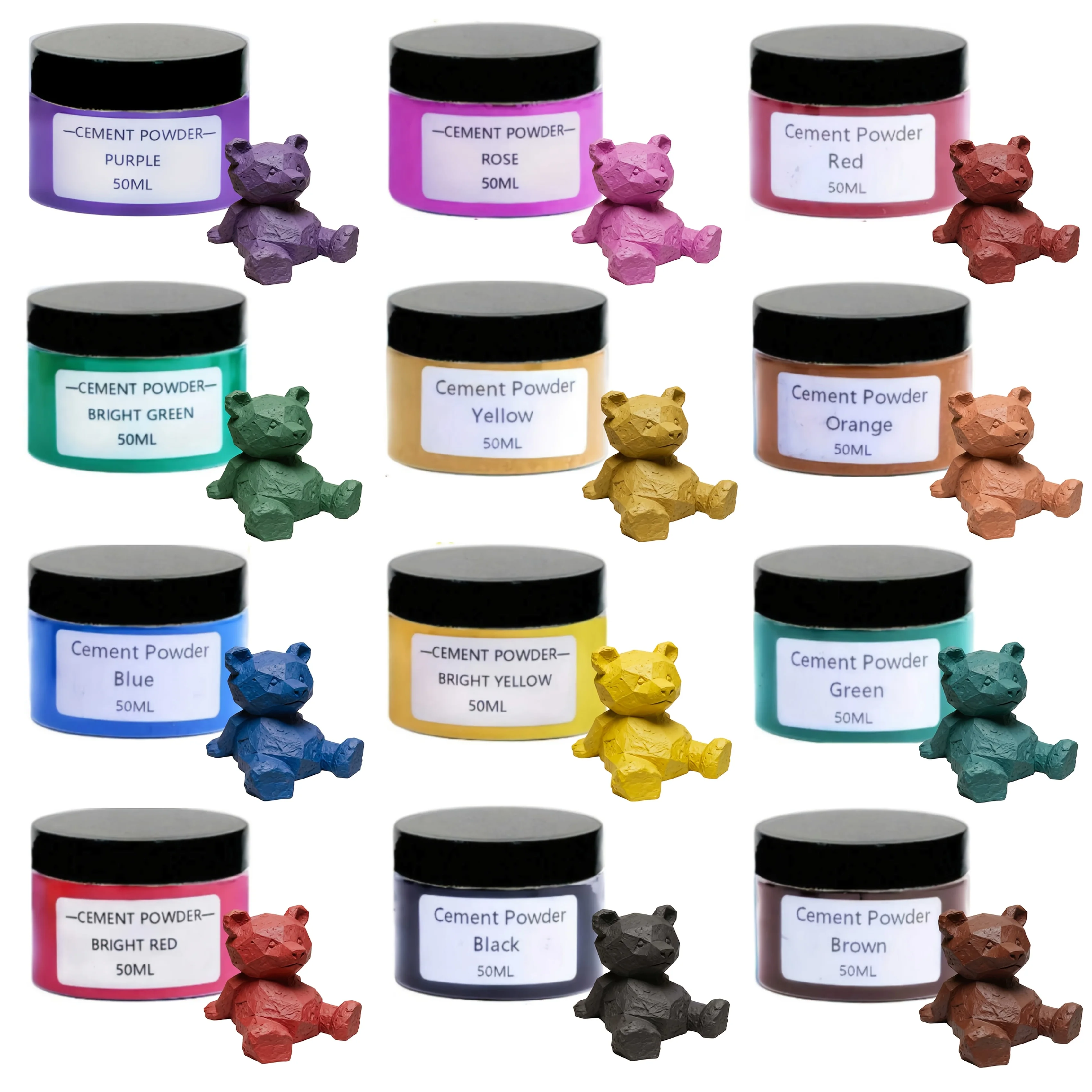 6 Stück 50ml Zementpulver-Pigmente, Gips-Färbemittel, Eisenoxid-Pigmentpulver, DIY Handgemachte Beton-Zement-Gipsformen, Geeignet für Ziegel, Fliesen, Ton, Kalk, Mörtel, Zementmischungen