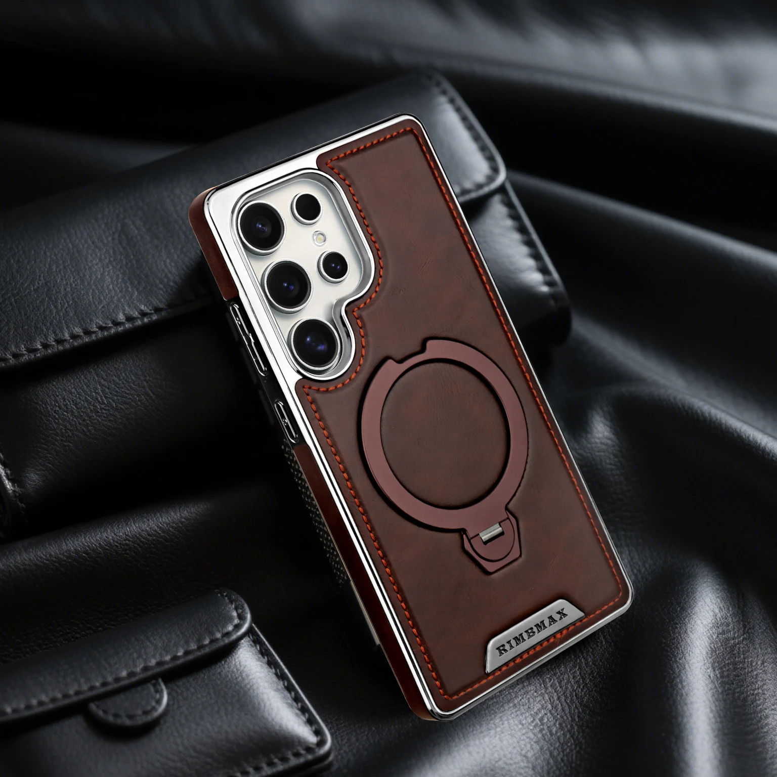 360 ° Drehbare Halterung Lederhülle, Für Samsung Galaxy S24 S23 S25 Ultra S25Edge Kabelloses Laden Telefonschutzhülle Image