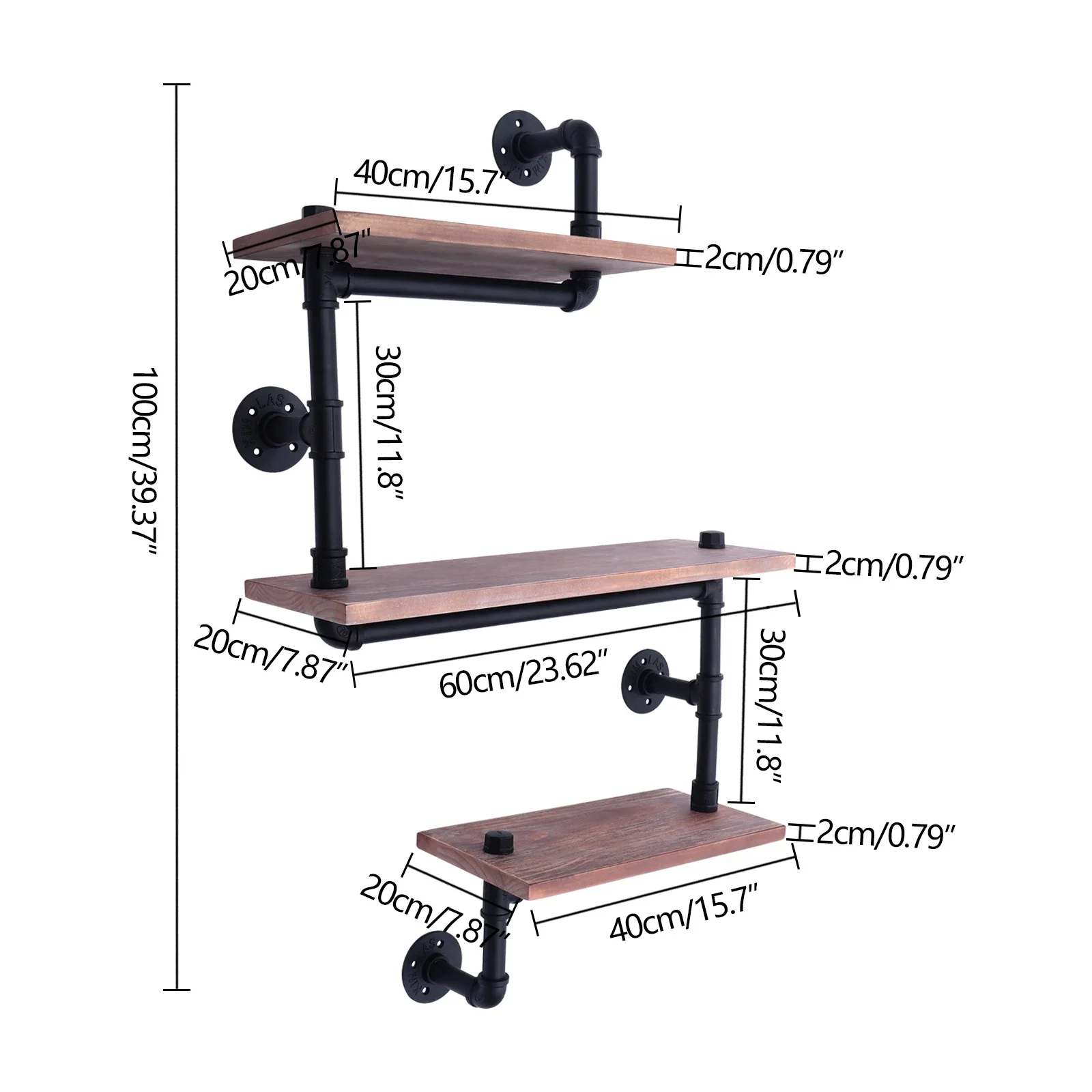 Industrielles Vintage-Wandregal, Wandregal aus Holz, 3-stufiges Retro-Multifunktions-Wandregal, schwebendes Regal, Wandregal aus massivem Holz Image