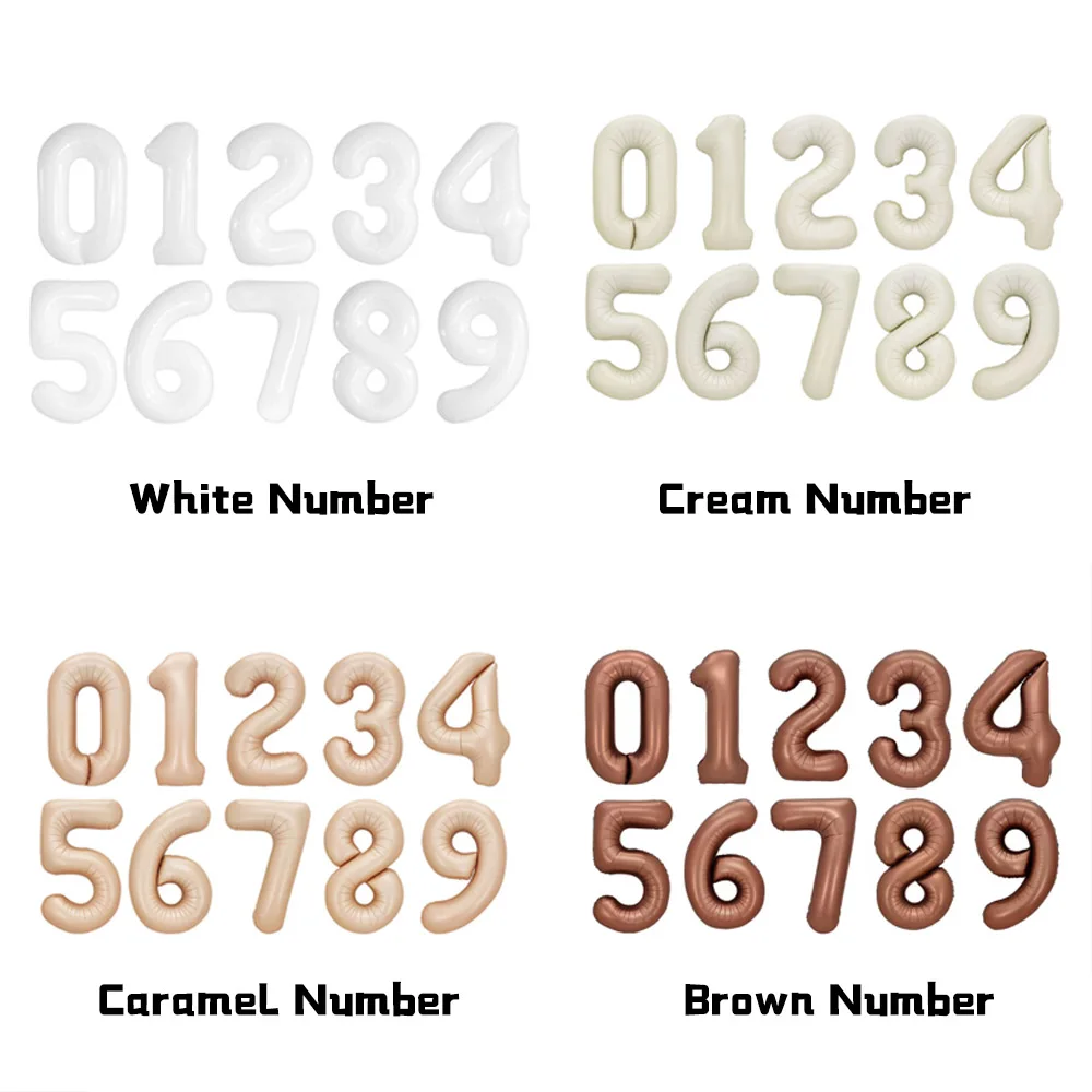 1 Stück Creme-Farbene Zahlen-Geburtstagsballons 32/40 Zoll Weiß Braun Karamell Beige Große Zahlen-Folienballons für Geburtstag Jubiläum Dekoration Image