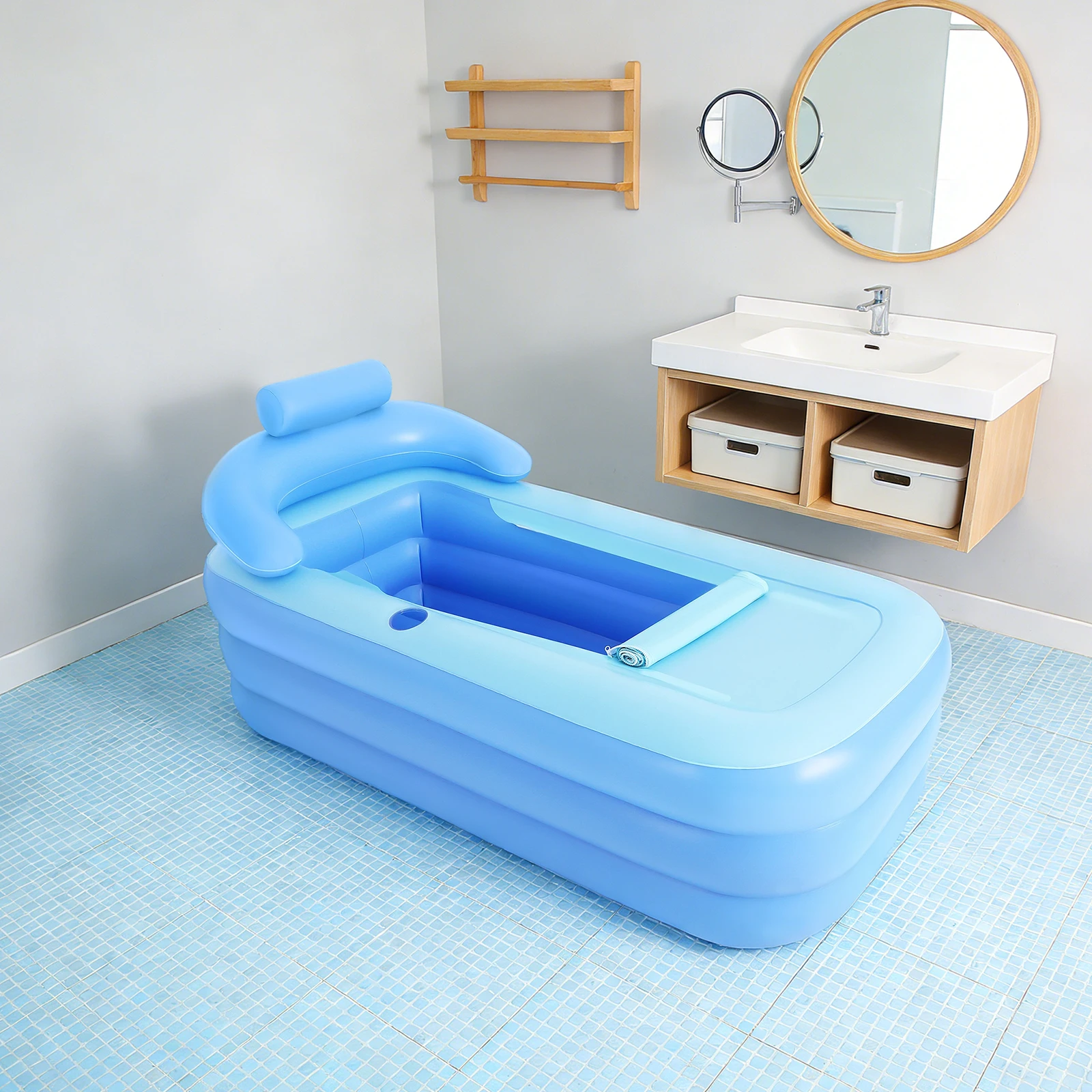 Faltbare aufblasbare Badewanne, ergonomische Rückenlehne, verschleißfeste PVC-Badewanne für Erwachsene, Kinder, Zuhause, Hotel Image