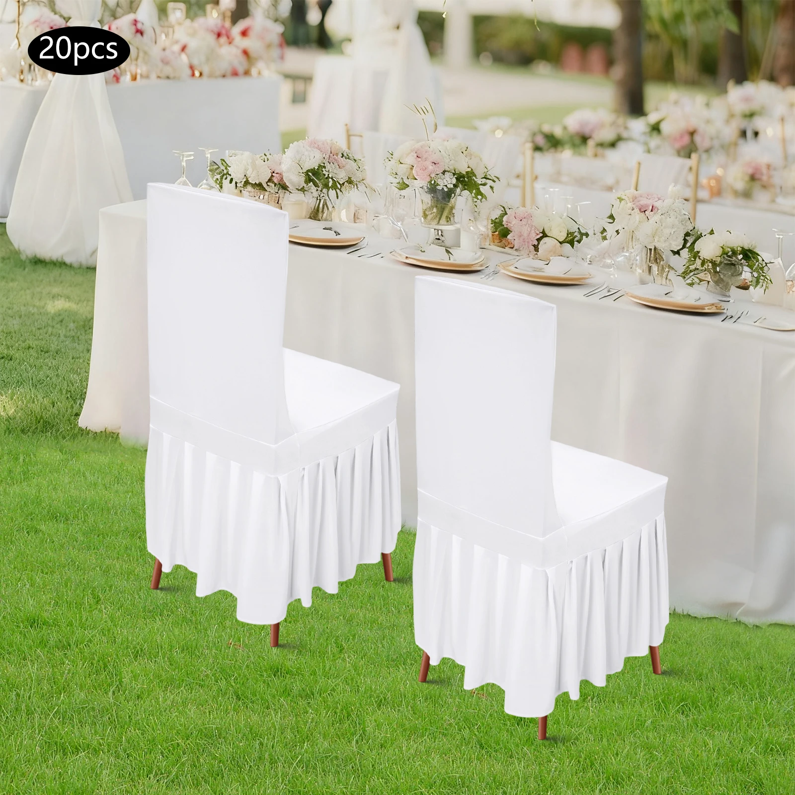 Stuhlschutzhüllen-Set (20 Stück) 95% Polyester+5% Elasthan Weiß – Robust Rutschfest Abriebfest Für Hotels/Hochzeiten Image