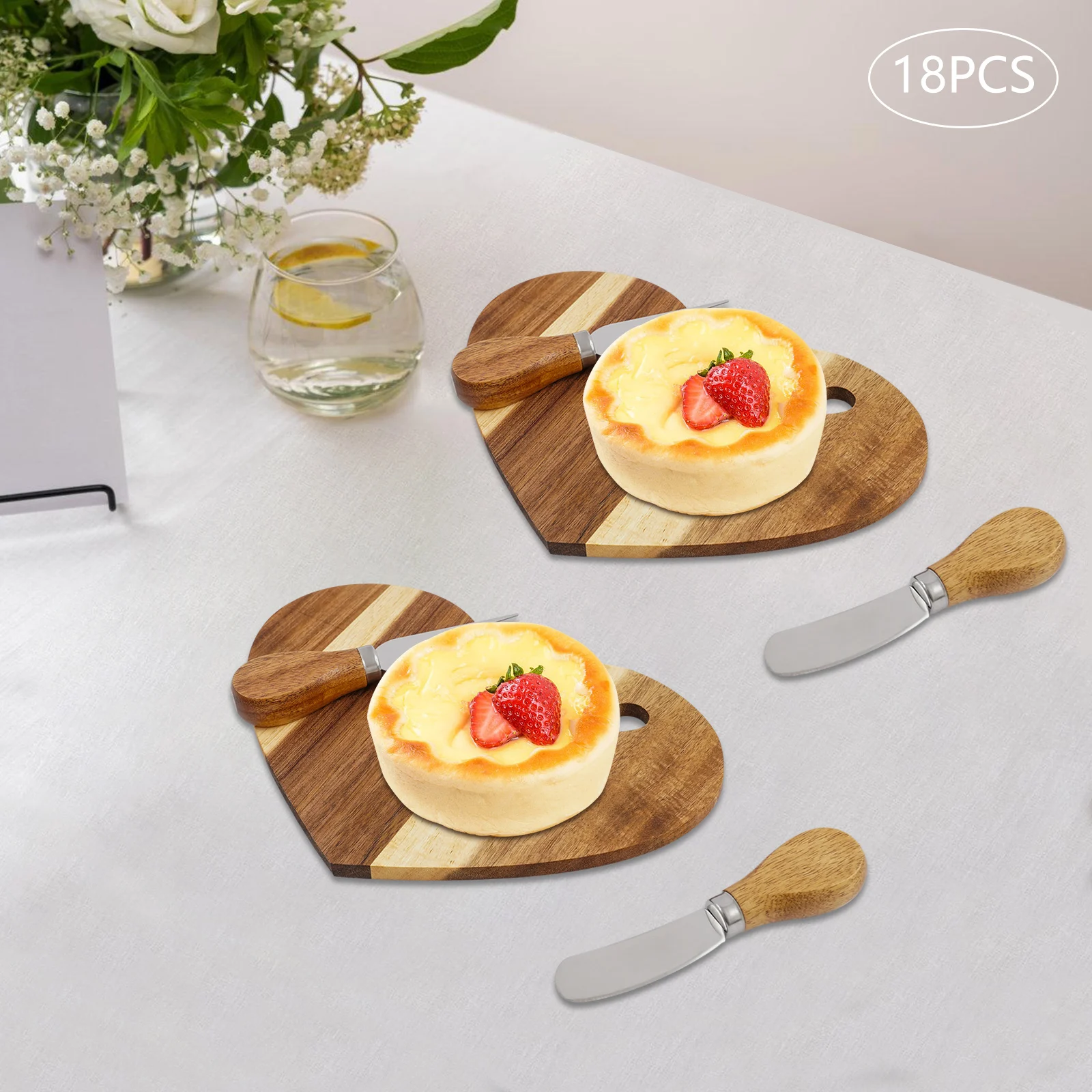18-teiliges Herz-Design Charcuterie-Tablett-Set, Premium Holz-Käseservier-Set Elegante Geschenkbox für Freunde und Familie