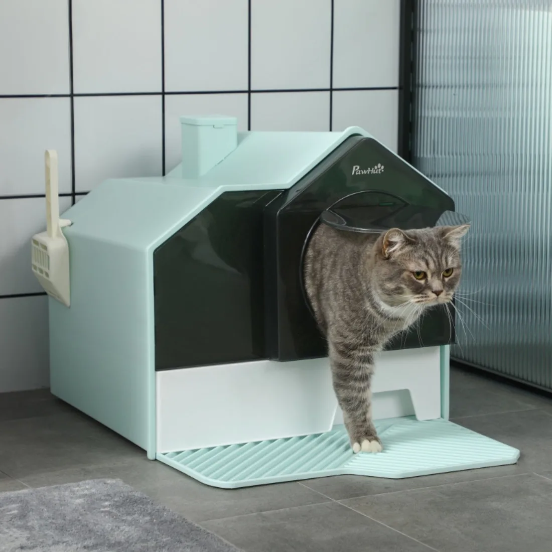 Gewächshausförmige Katzentoilette - Mit Siebmatte, Schaufel & herausnehmbarer Schüssel, geschlossene Katzentoilette Image