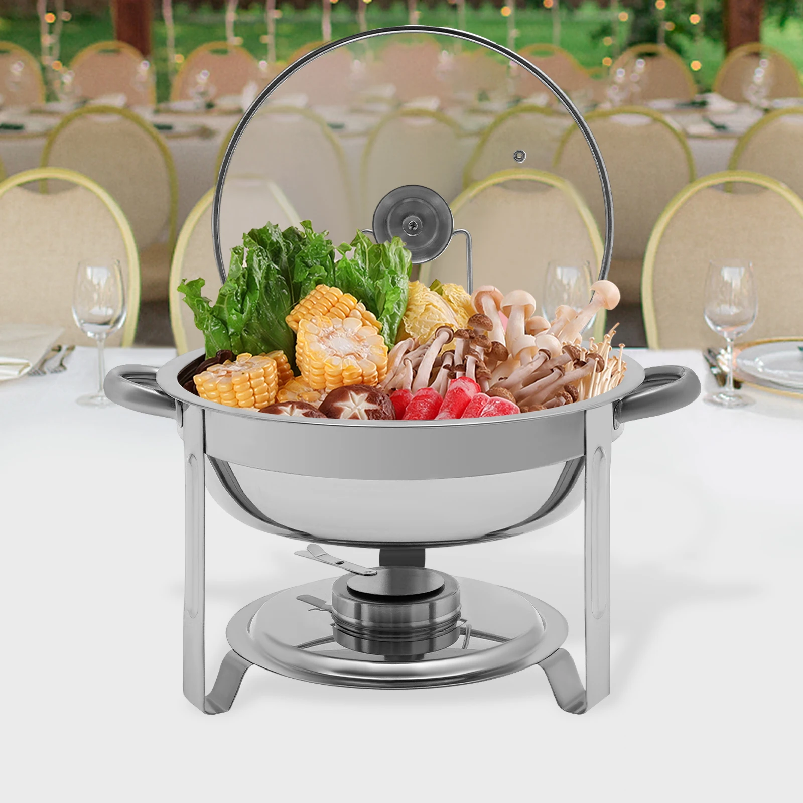 5L Chafing Dish Buffetset aus Edelstahl, Catering-Speisenwärmer mit Deckel und Kraftstoffhalter für Party, Hochzeit, Restaurant, Buffet Image