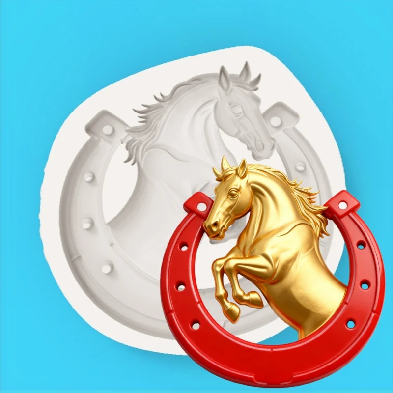 Glücksbringer Hufeisen Galoppierendes Pferdekopf-Form Silikonform für Fondant Schokolade Dessert-Herstellung Image