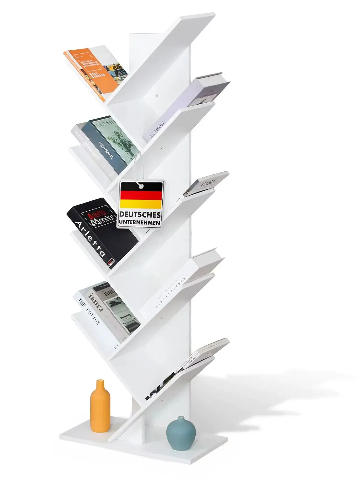 FLOORDIREKT Bücherregal Louisiana 9 Etagen - Weißes Baumförmiges Standregal aus Holz Image