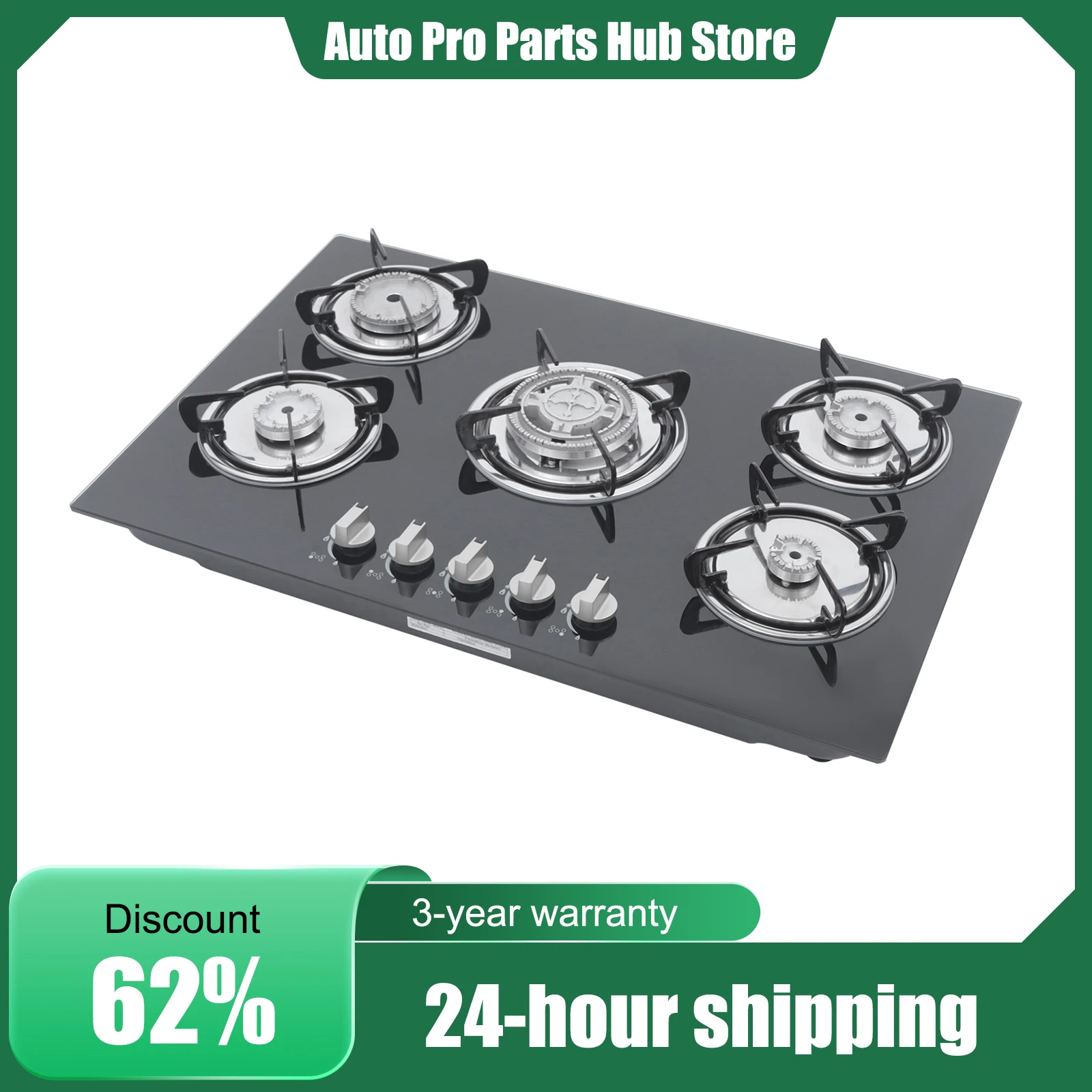 5-Flammen-Einbaukochfeld 76 cm, LPG/Erdgas-Kochfeld, mit Flammenausfallsicherung, Einbau-Gaskochfeld, Oberfläche aus gehärtetem Glas Image