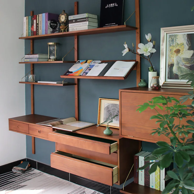 Retro Massivholz Kirschholz Mittelalter Honigfarbe Regal Bücherregal Wandsystem Schrankregal Image