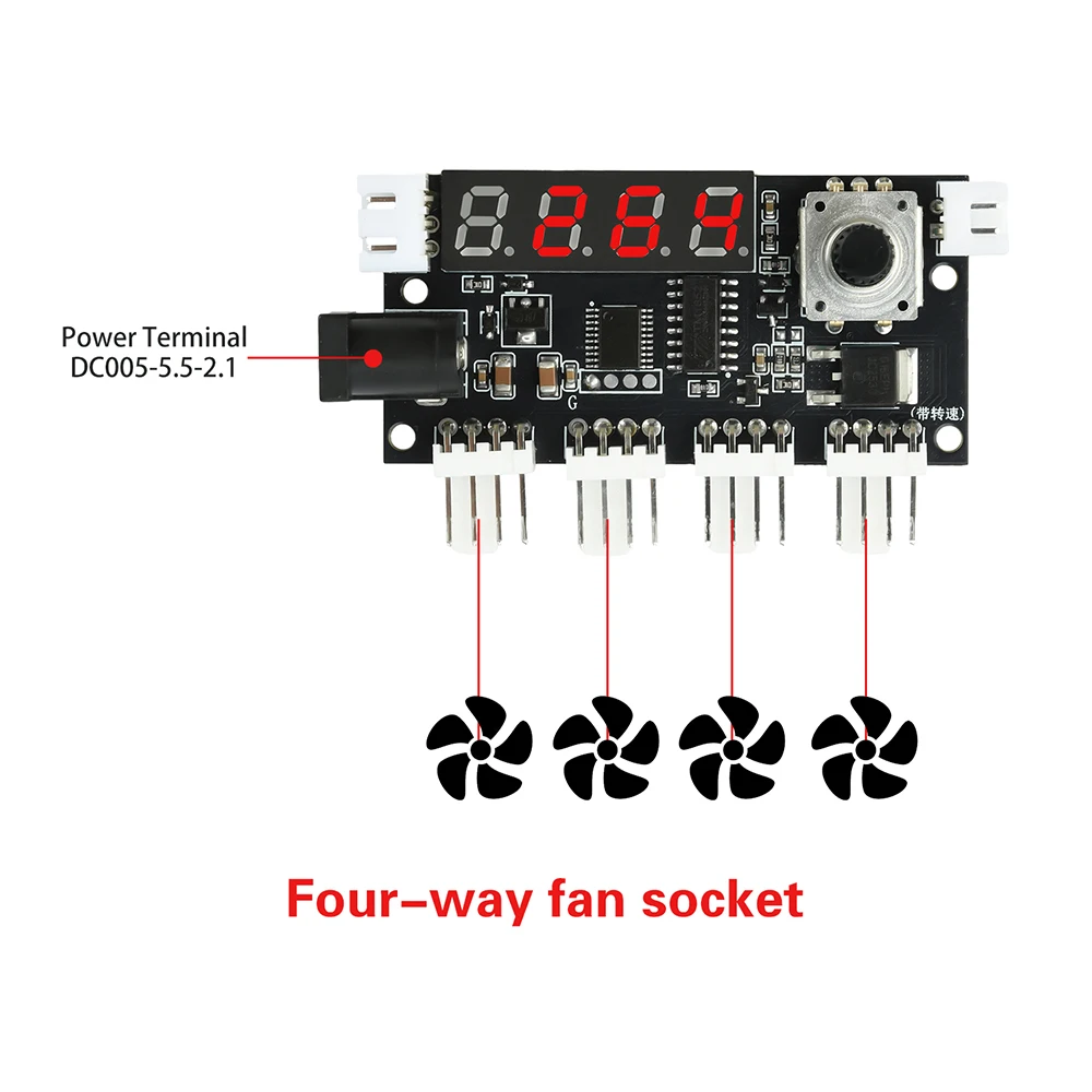 DC 5-24V 5A Vierwege-PWM-Lüftergeschwindigkeitsregler Intelligente Temperaturregelung Kühlgeschwindigkeitsregler Display 10K NTC-Sensorfühler Image