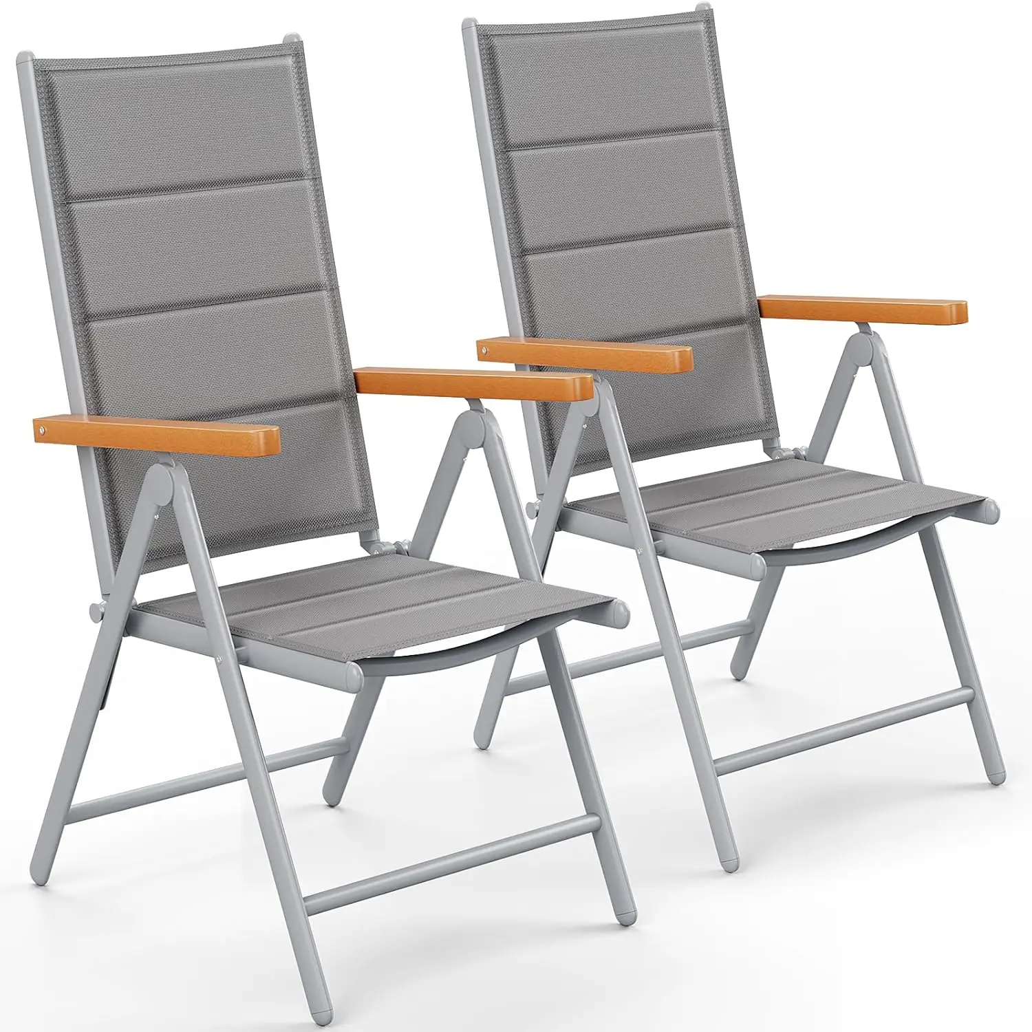 Klappbarer Gartenstuhl, Stuhl mit hoher Rückenlehne, 2er-Set, Aluminium-Balkonstühle, WPC-Armlehnen, mit gesteppter Rückenlehne, individuell Image