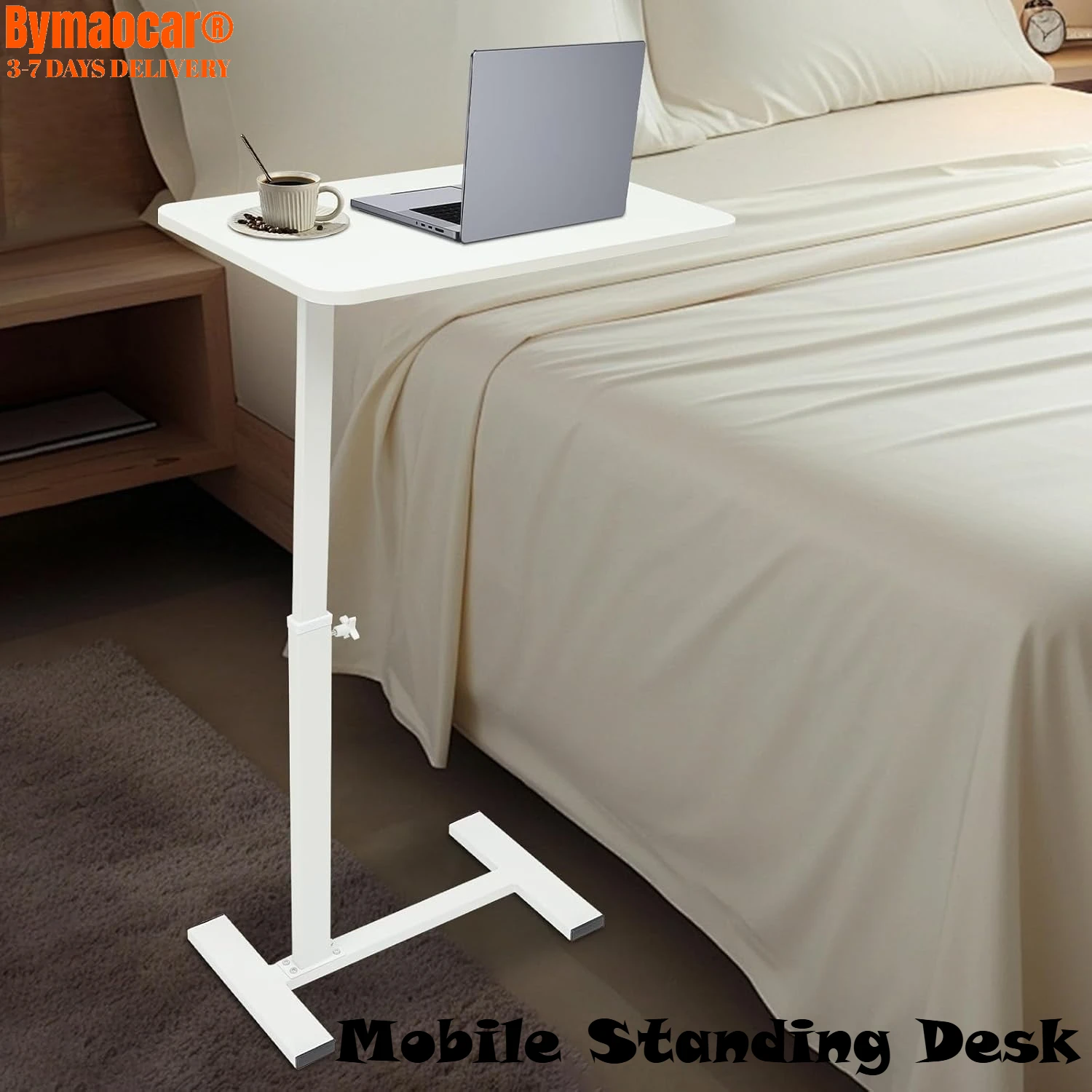 Mobiler Stehschreibtisch, höhenverstellbarer, rollender, medizinischer, verstellbarer Nachttisch über dem Bett, tragbarer Wagen mit verstecktem Rad Image