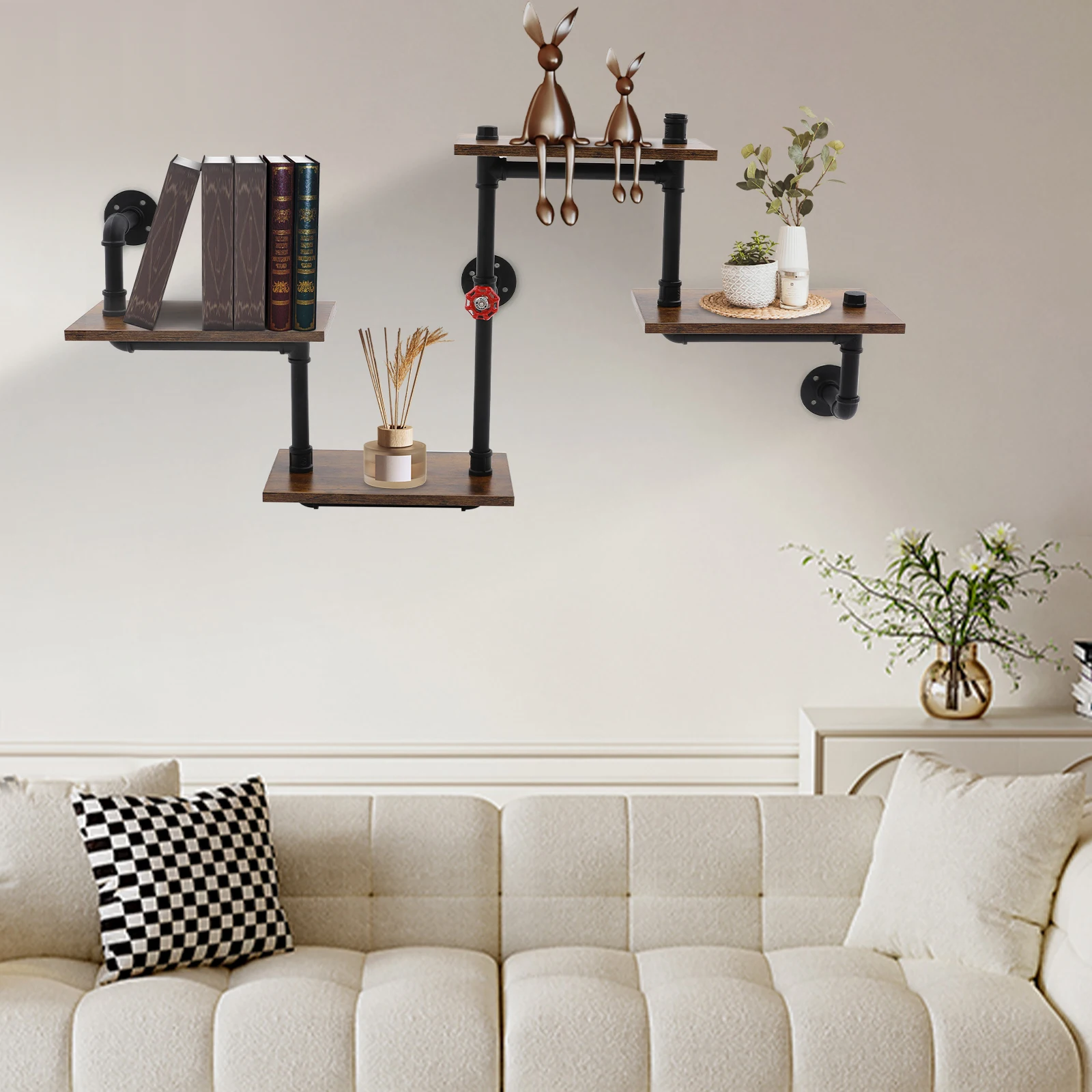 Vintage Industrielles Wandregal, Schweberegale im Industriestil, für Wohnzimmer, Schlafzimmer und Büros Image