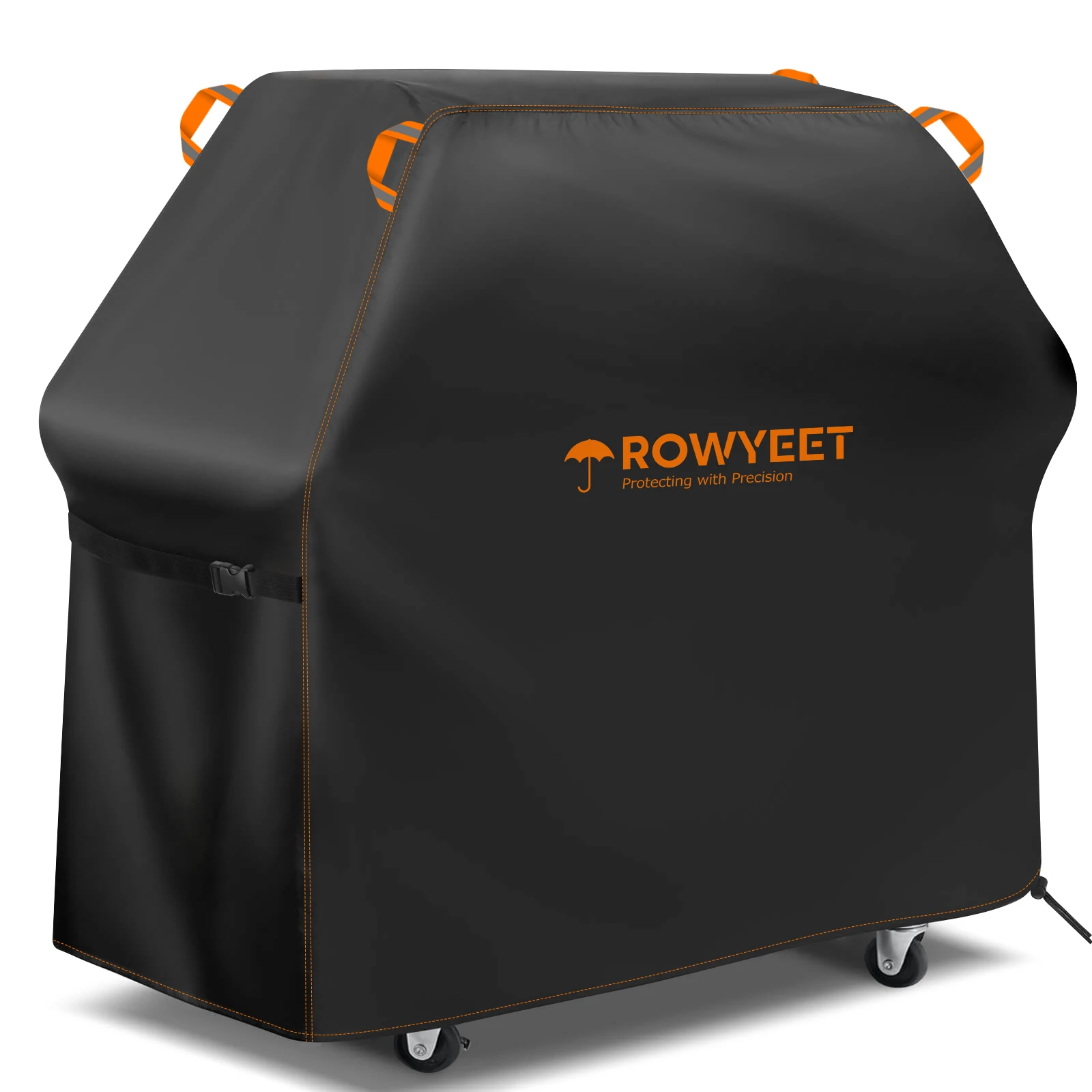 [Ry-210 Orange Line BBQ-Abdeckung] Rowyeet Outdoor-Grillabdeckung, Wasserdichte und UV-Beständige Gasgrill-Abdeckung, mit Verstellbarem Saum, Geeignet für Marken wie Weber, Nexgrill, Expert Grill. Image