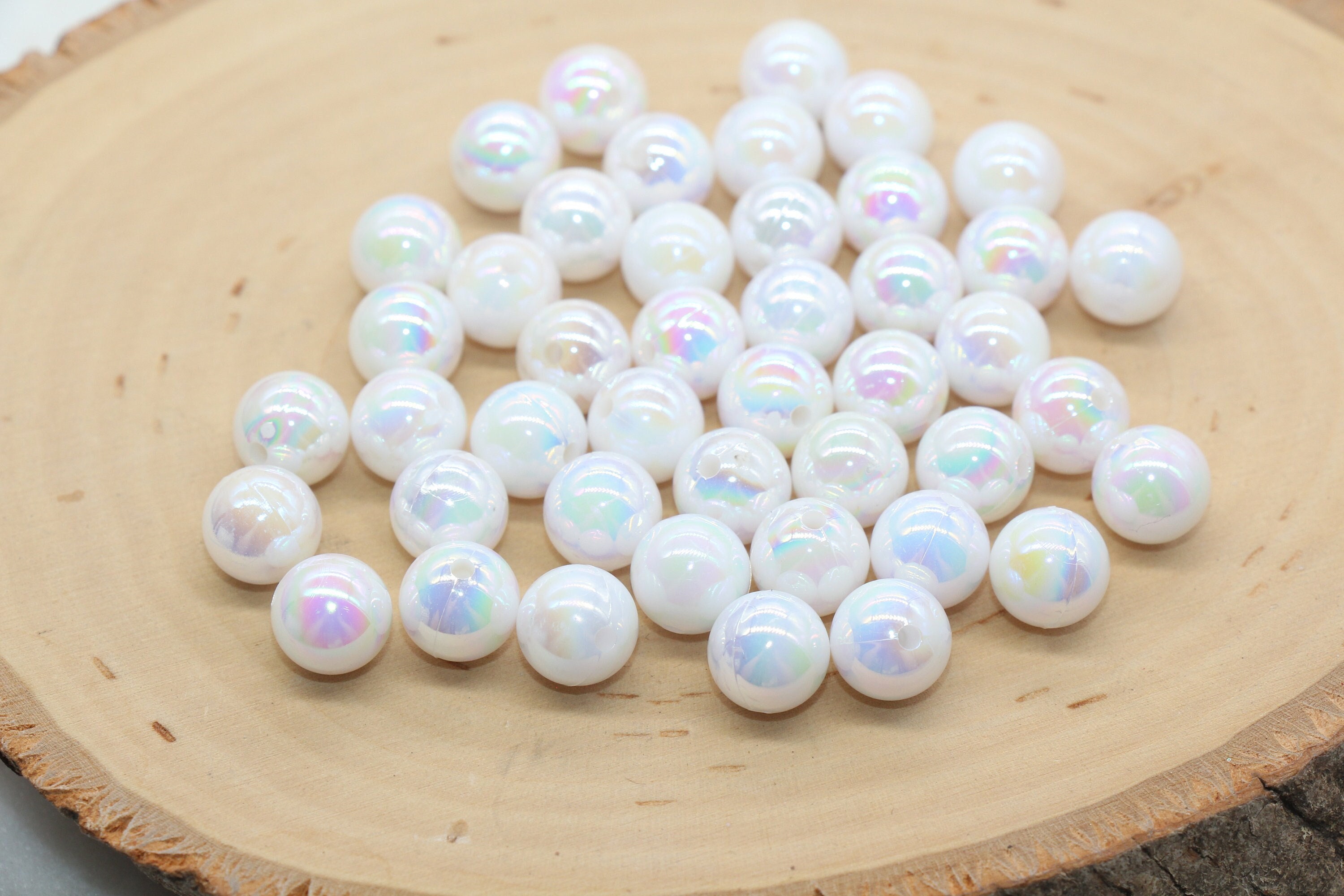 Perline rotonde bianche sfumate da 10 mm, perline acriliche Gumball, perline rotonde iridescenti, perline Bubblegum, perline rotonde in plastica n. 27