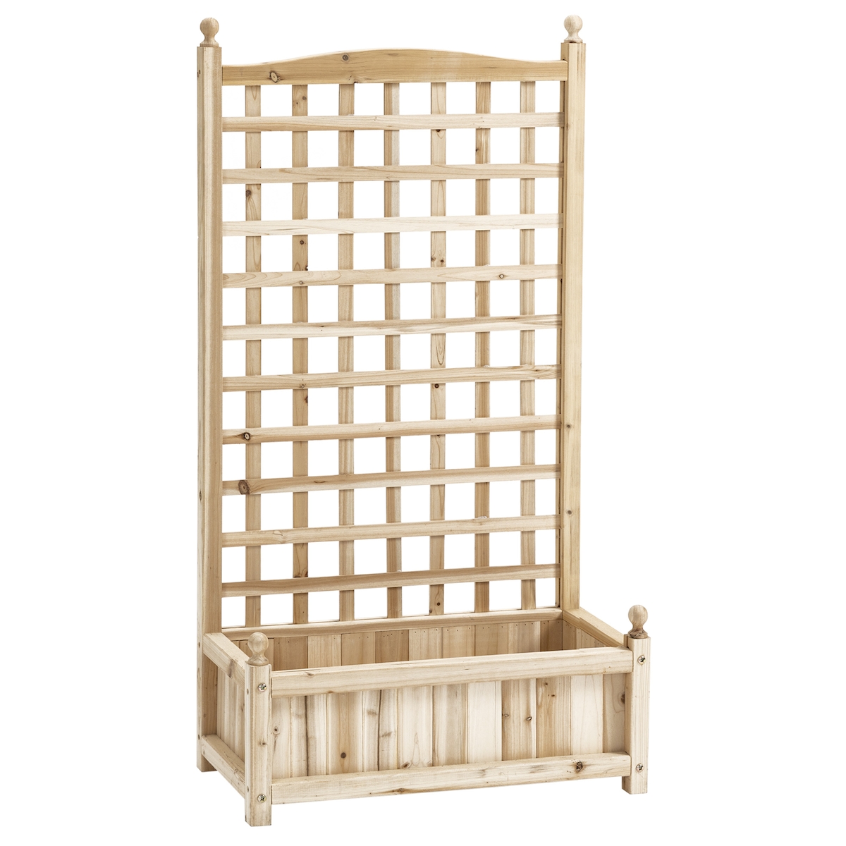 OKWISH Pflanzkasten mit Rankgitter aus Holz 64x28x120 cm Naturholz, 2in1 Hochbeet mit Spalier, Abflusslöcher, freistehend als Sichtschutz Raumteiler Image