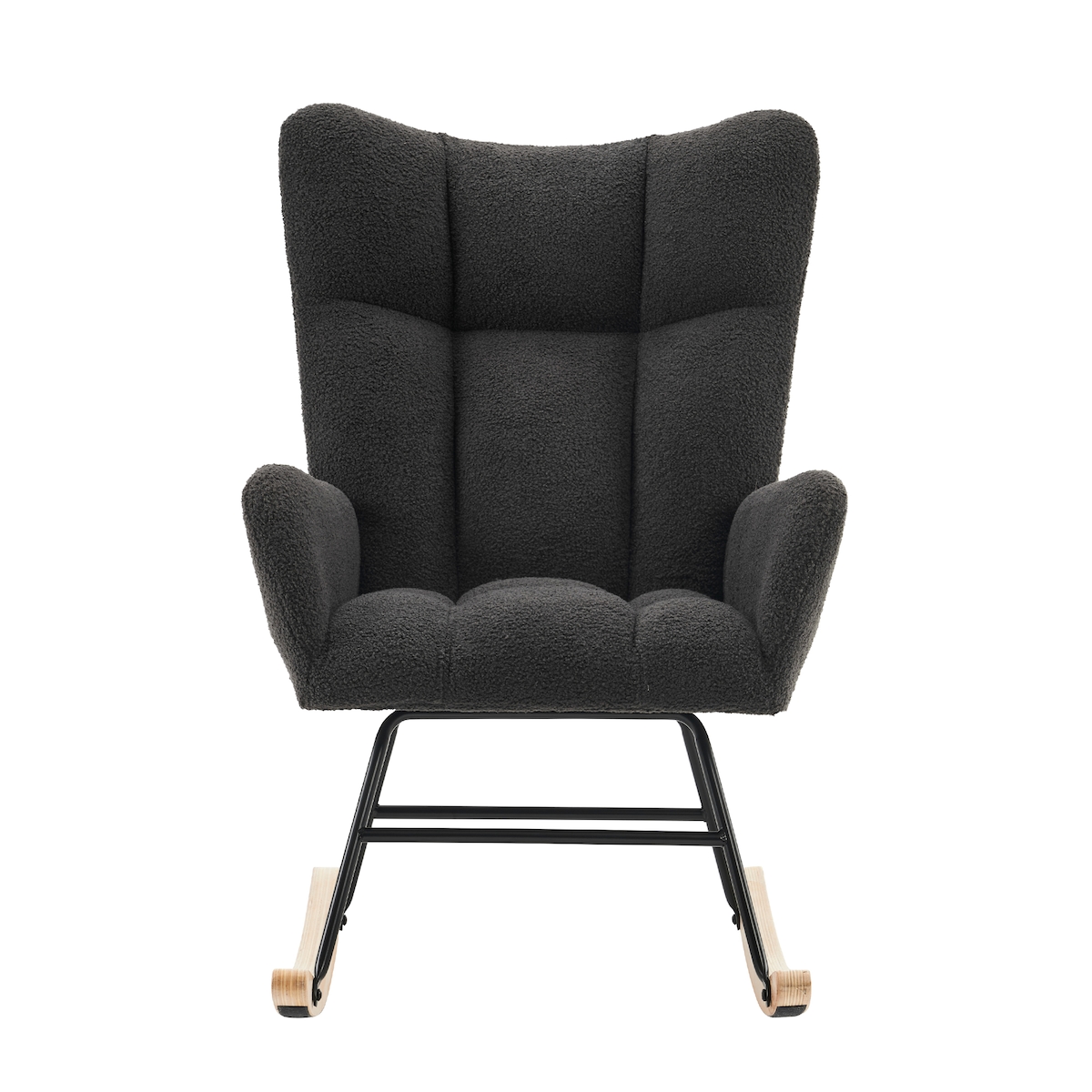 OKWISH Schaukelstuhl Relaxsessel Grau 91x96x64 cm mit hoher Rückenlehne und Armlehnen, Teddy Samt Optik, ergonomisch und komfortabel Image