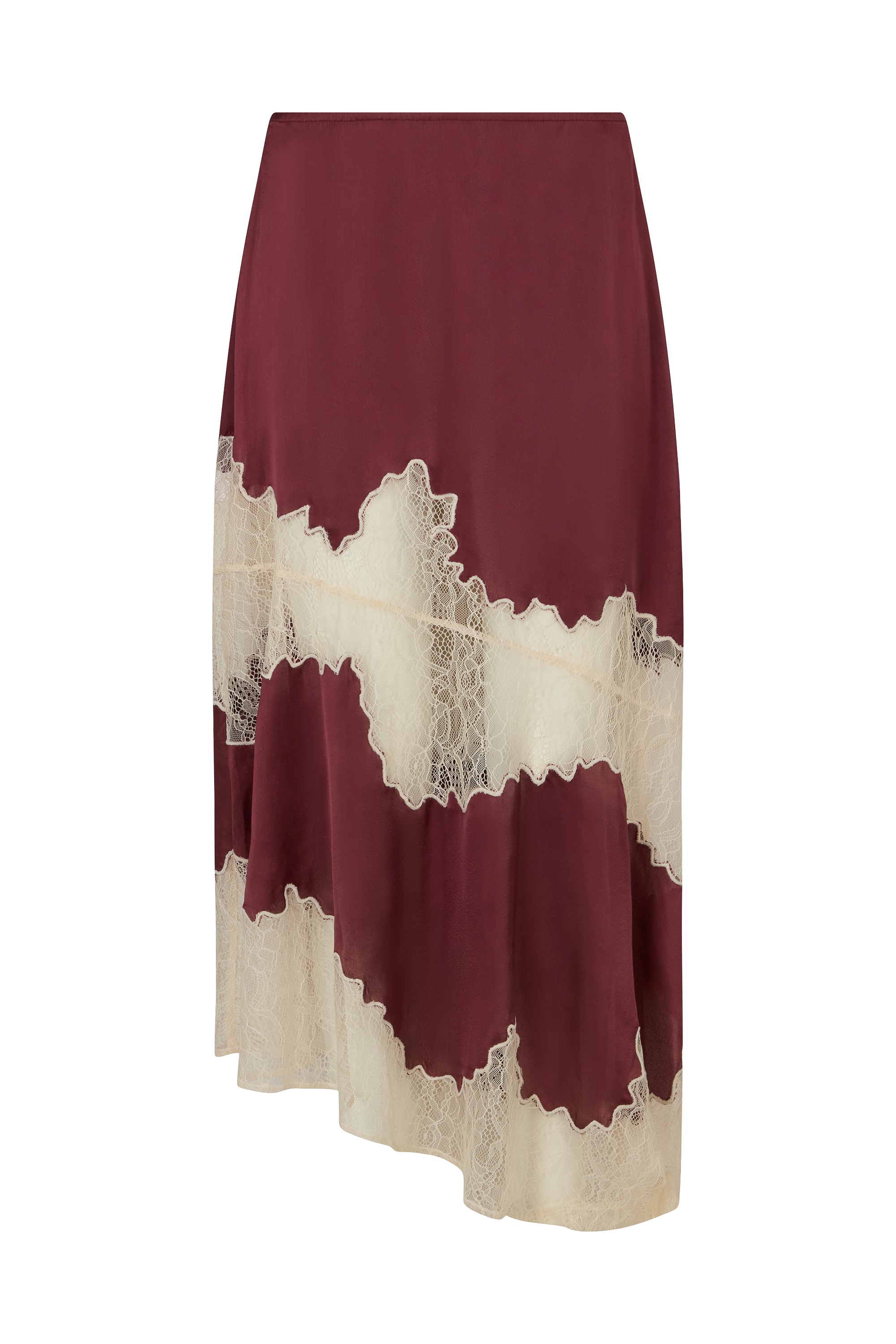 Midirock LILY AND LIONEL "Elenor Lace Insert Midi Skirt Damen", Damen, Gr. 42, burgundy, 100% Polyester, Röcke Image
