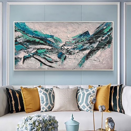 Handgefertigtes Ölgemälde auf Leinwand, Wandkunst, Dekor, abstraktes Fantasy-Blau-Gemälde, originelles minimalistisches Gemälde für Wohnkultur mit gestrecktem Rahmen/ohne Innenrahmen-Malerei Image