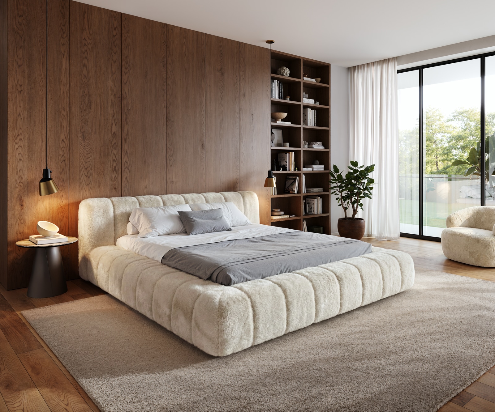 DELIFE Polsterbettgestell Cutio 180x200 cm Plüsch Creme-Weiß, Polsterbetten Image